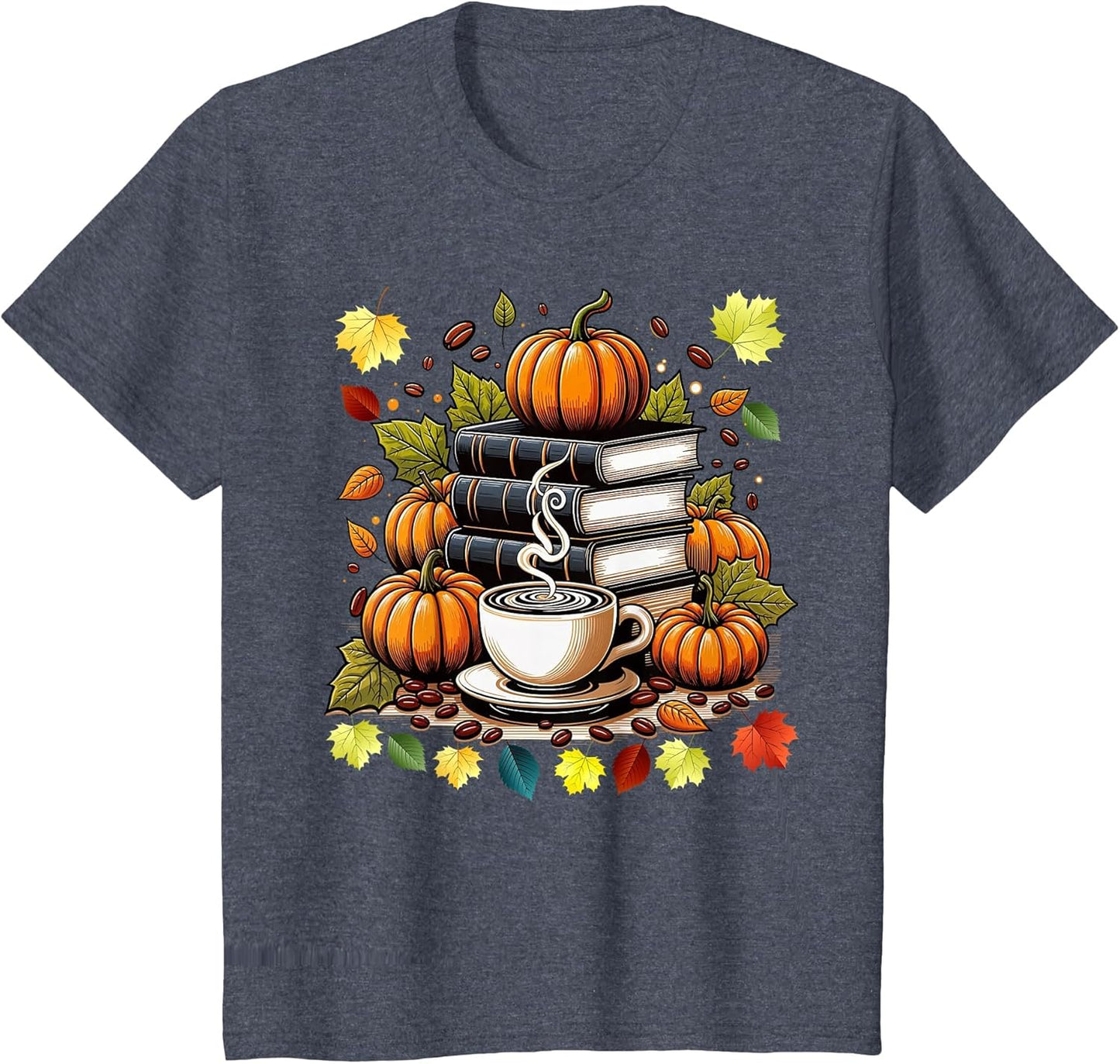 Books Coffee Fall Leaves and Pumpkins Vintage Library