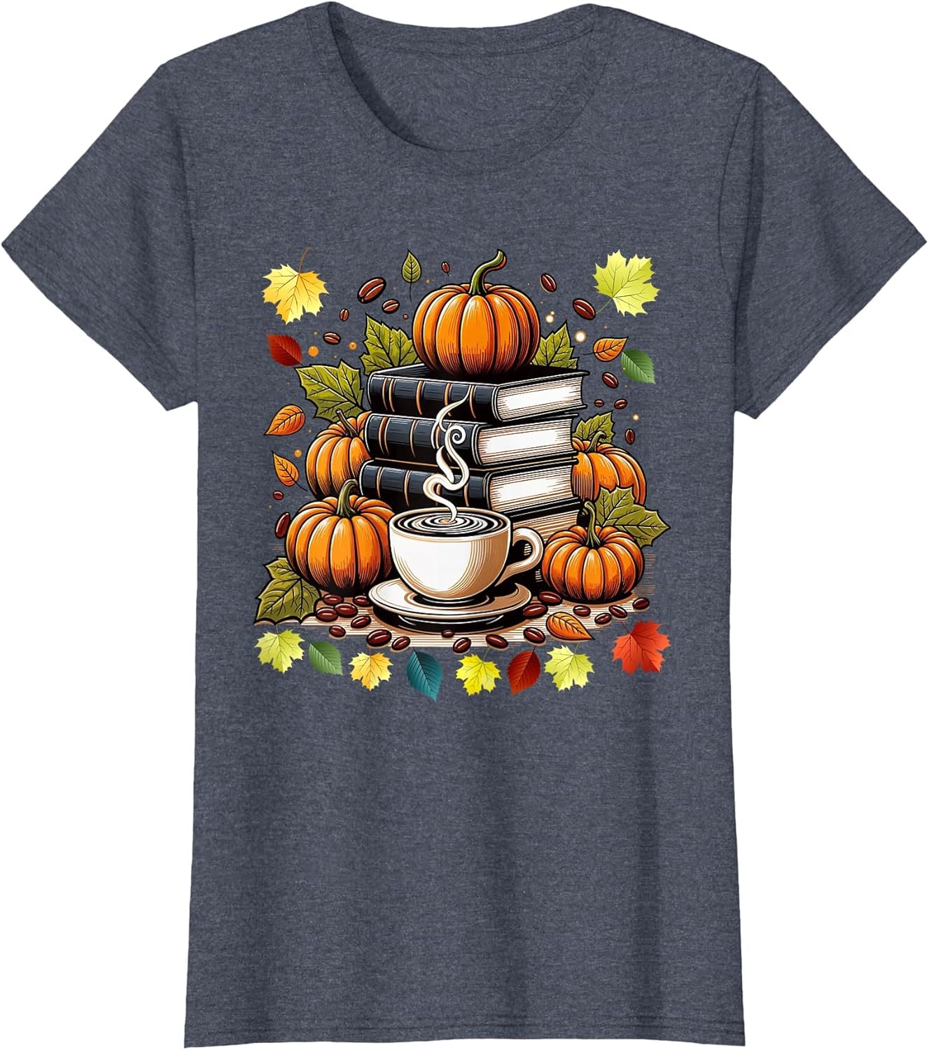 Books Coffee Fall Leaves and Pumpkins Vintage Library
