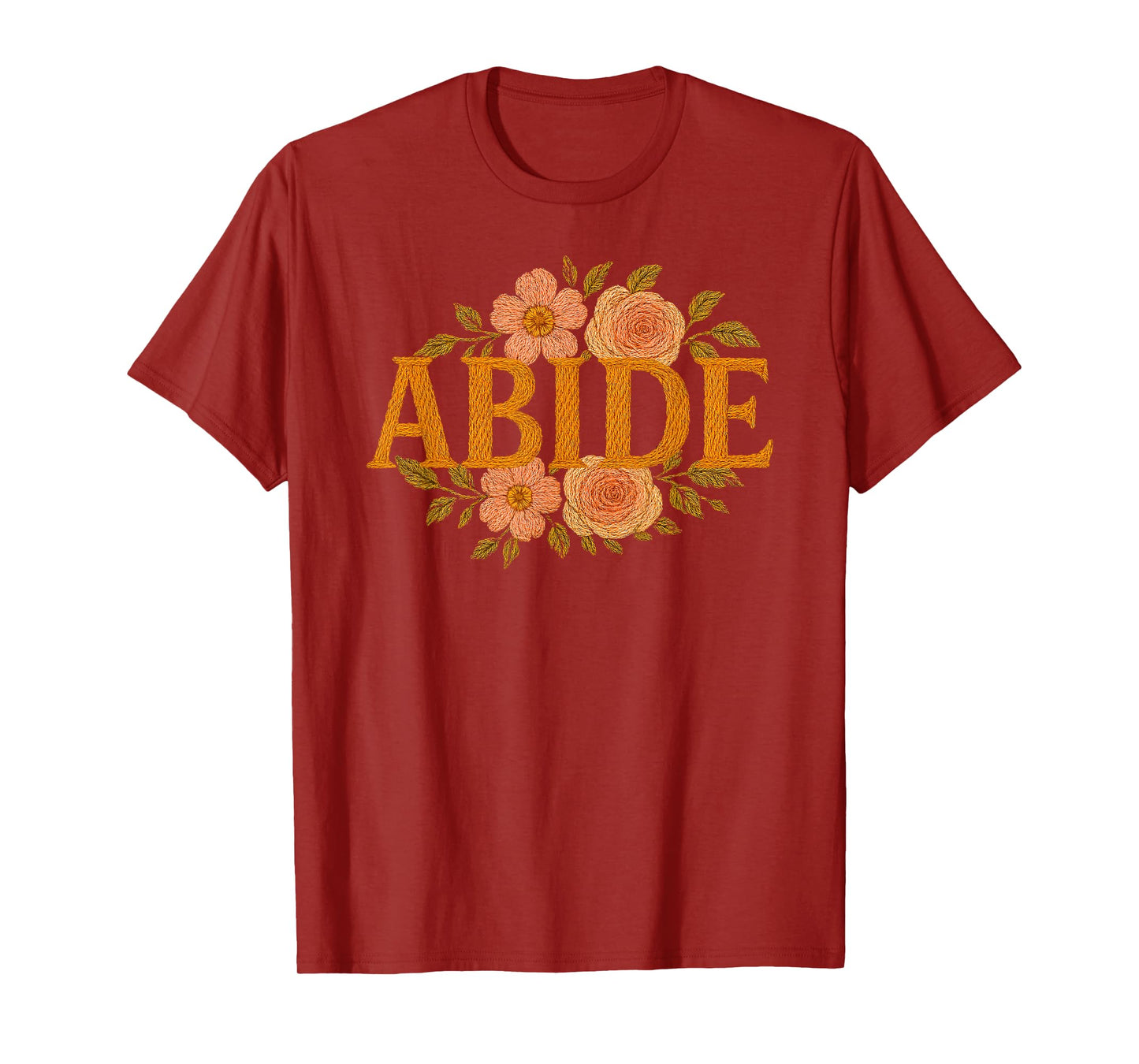 Christian Faith Floral Embroidery Jesus God Lover Abide T-Shirt