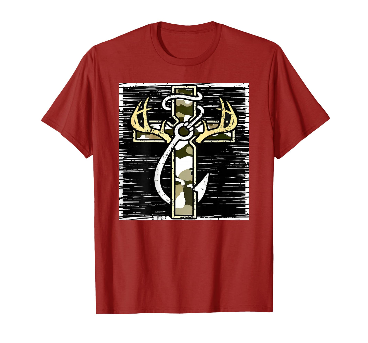 Hunting Fishing Cross Camo Faith Christian Fisherman Hunter T-Shirt