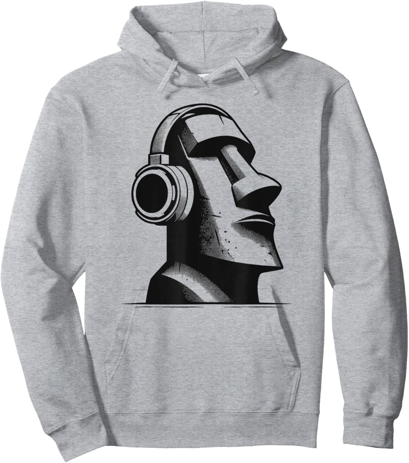 Easter Island Moai Statue Headphones Music Lover Funny Hoodie - Hoodie | Ash