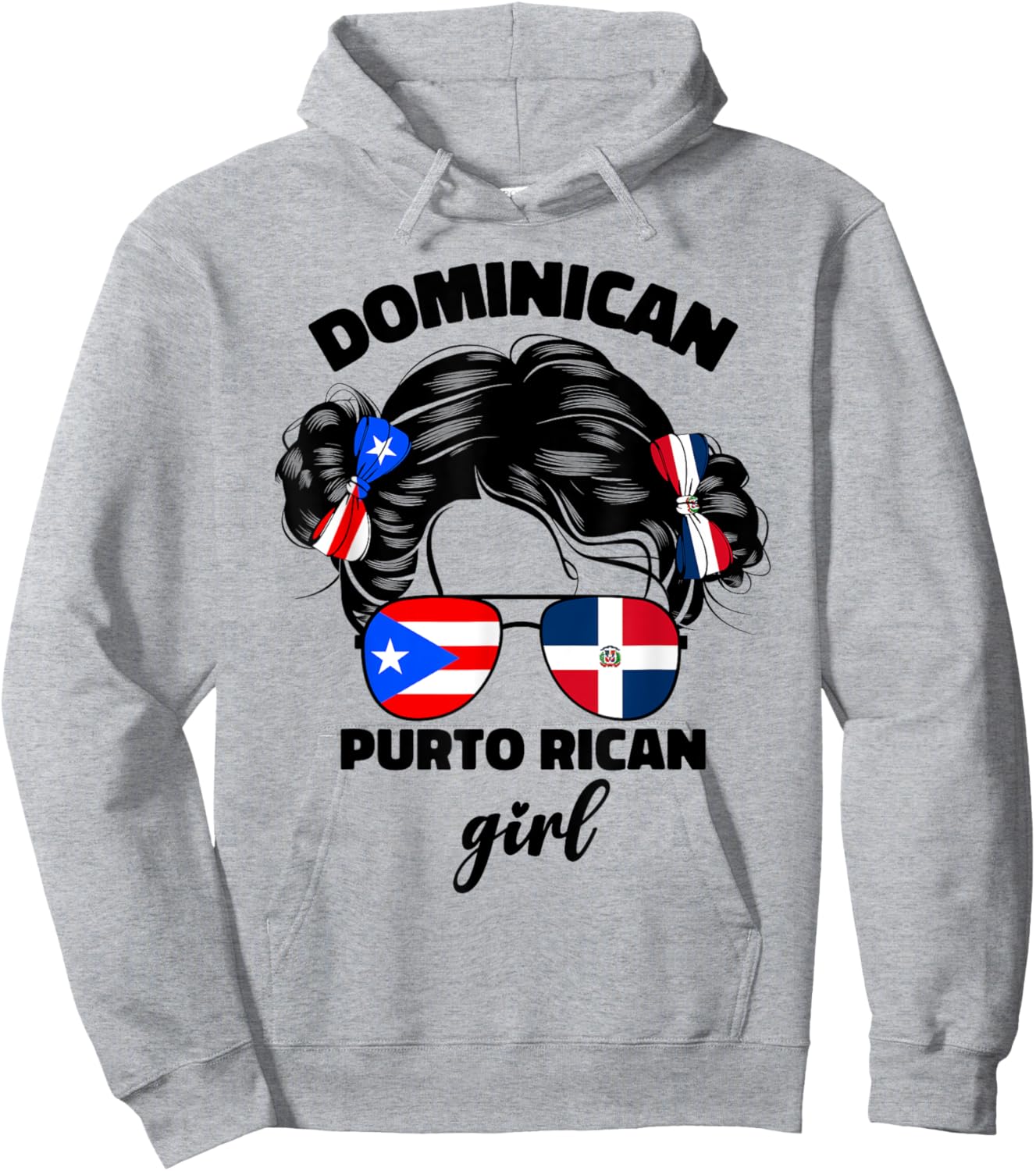 DominiRican Girl Kids Dominican And Puerto Rican Rico Flag Hoodie - Hoodie | Ash