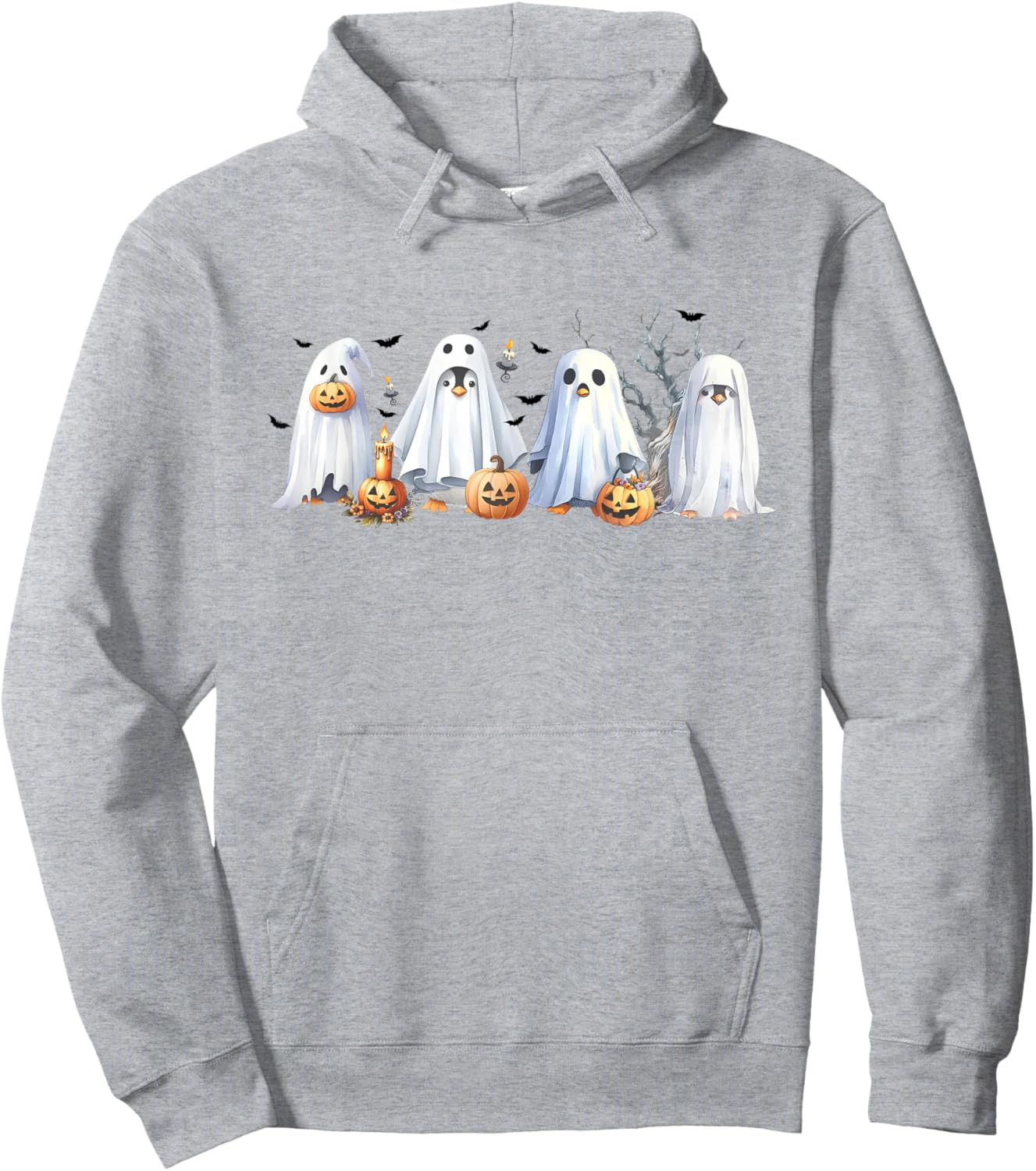 Funny Pumpkin Penguin Ghost Halloween Penguin Lover Hoodie - Hoodie | Ash