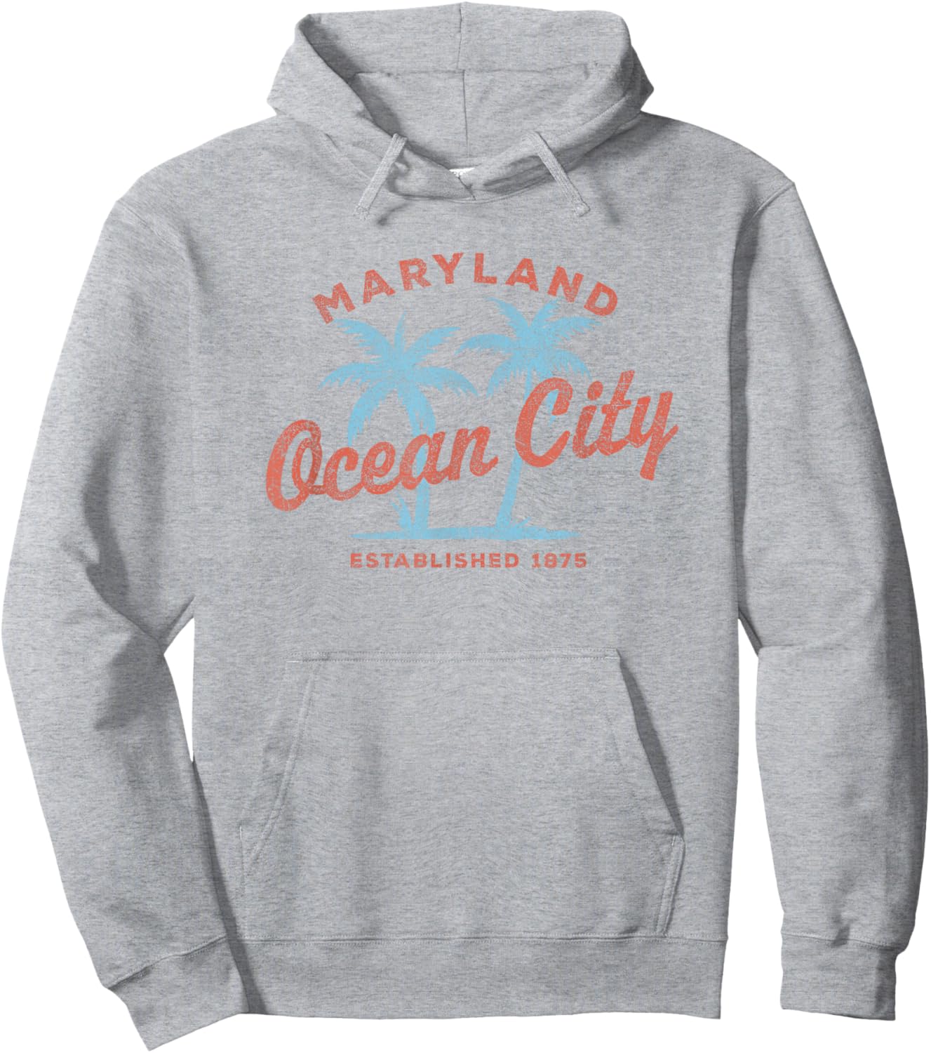 Vintage Ocean City MD Est 1875 Palm Tree Vacation Souvenir Hoodie - Hoodie | Ash