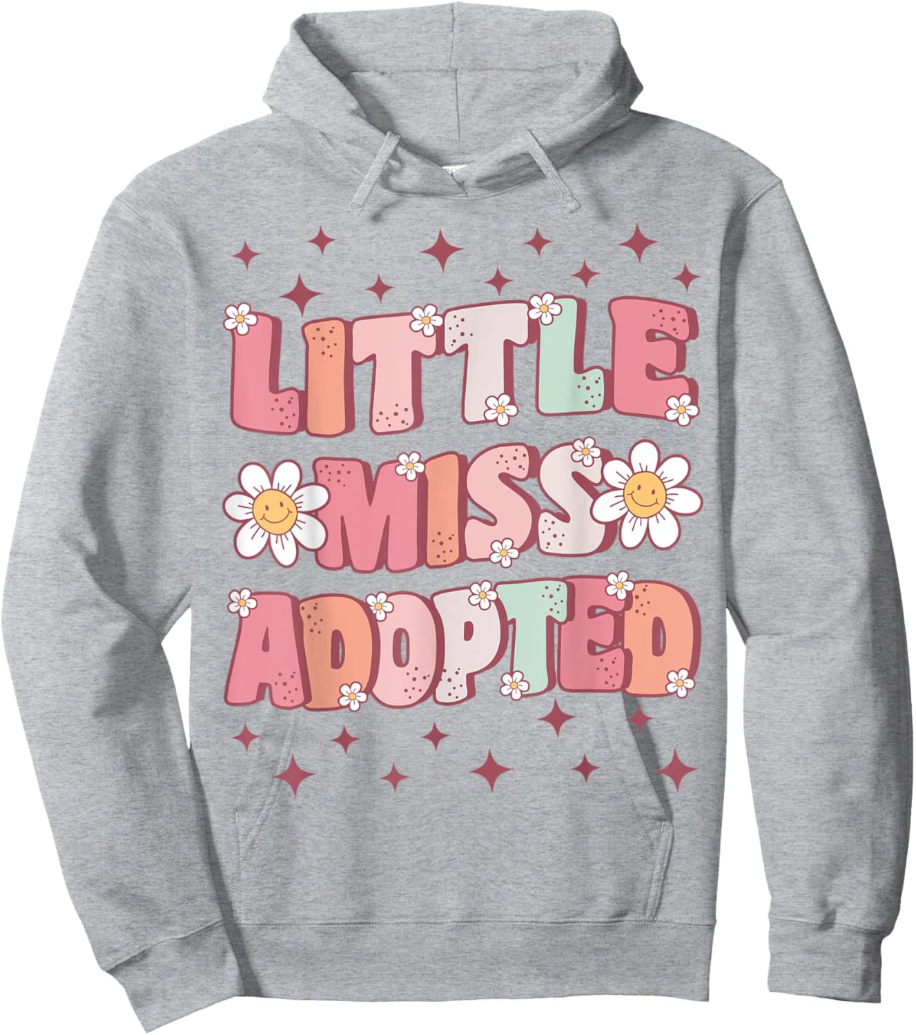 Little Miss Adopted Girls Cute Groovy Kids Adoption Day Hoodie - Hoodie | Ash