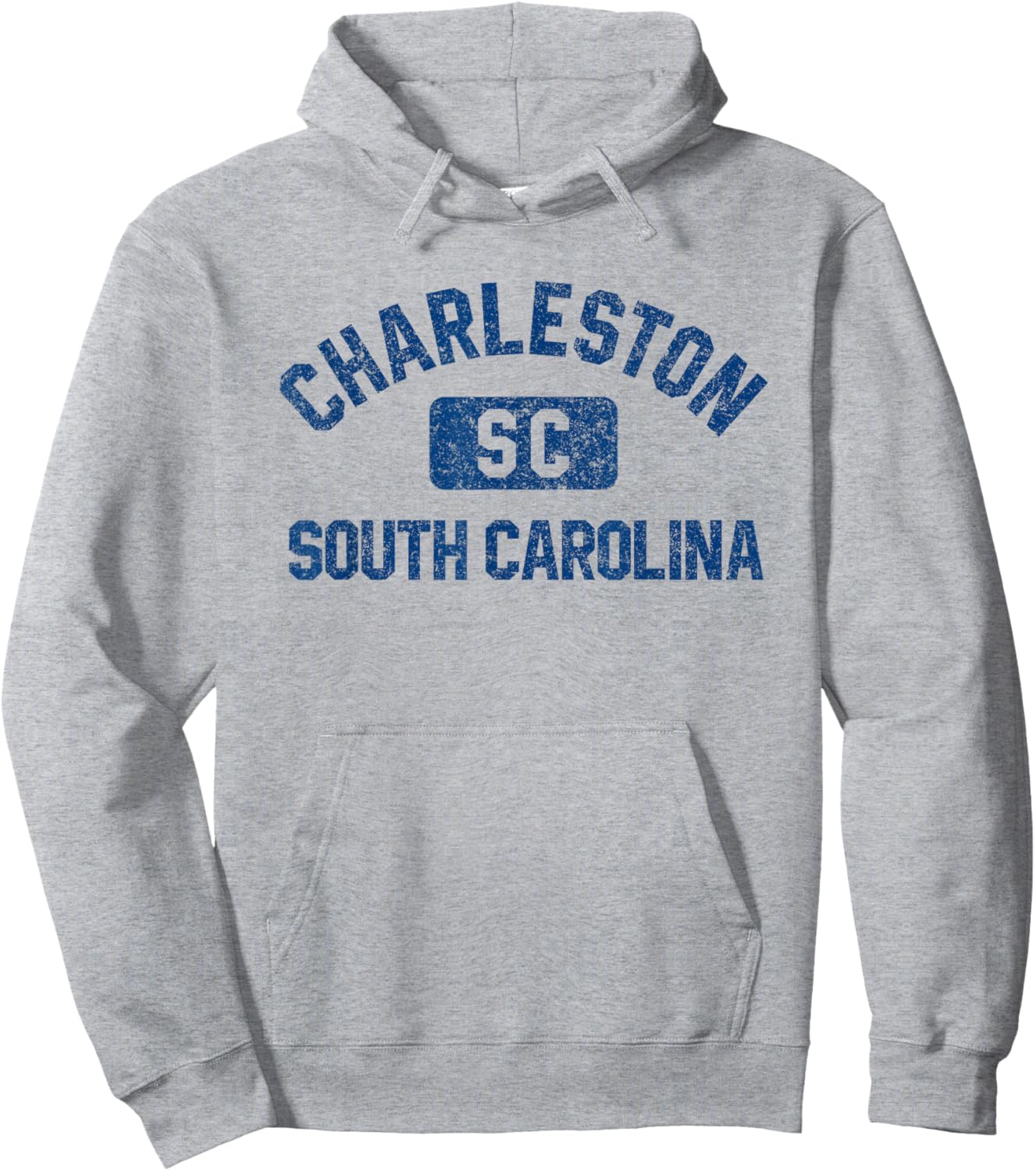 Charleston SC Gym Style Distressed Dark Blue Print Hoodie - Hoodie | Ash