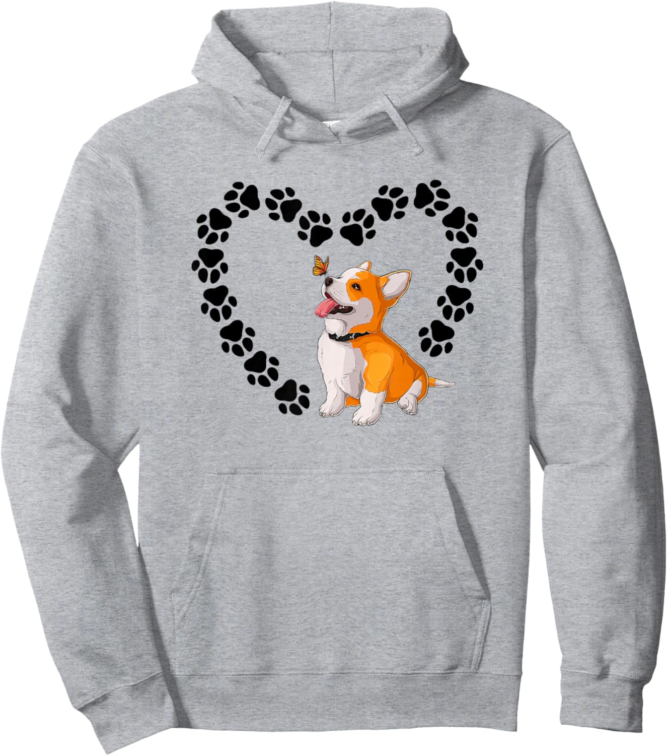 Corgi Funny Pet Paw Heart Corgi Dog Lover Hoodie - Hoodie | Ash