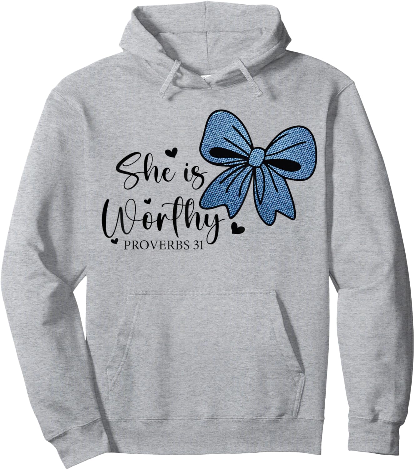 She is Worthy Bow Women's Christian Coquette Girly Faith Hoodie - Hoodie | Ash