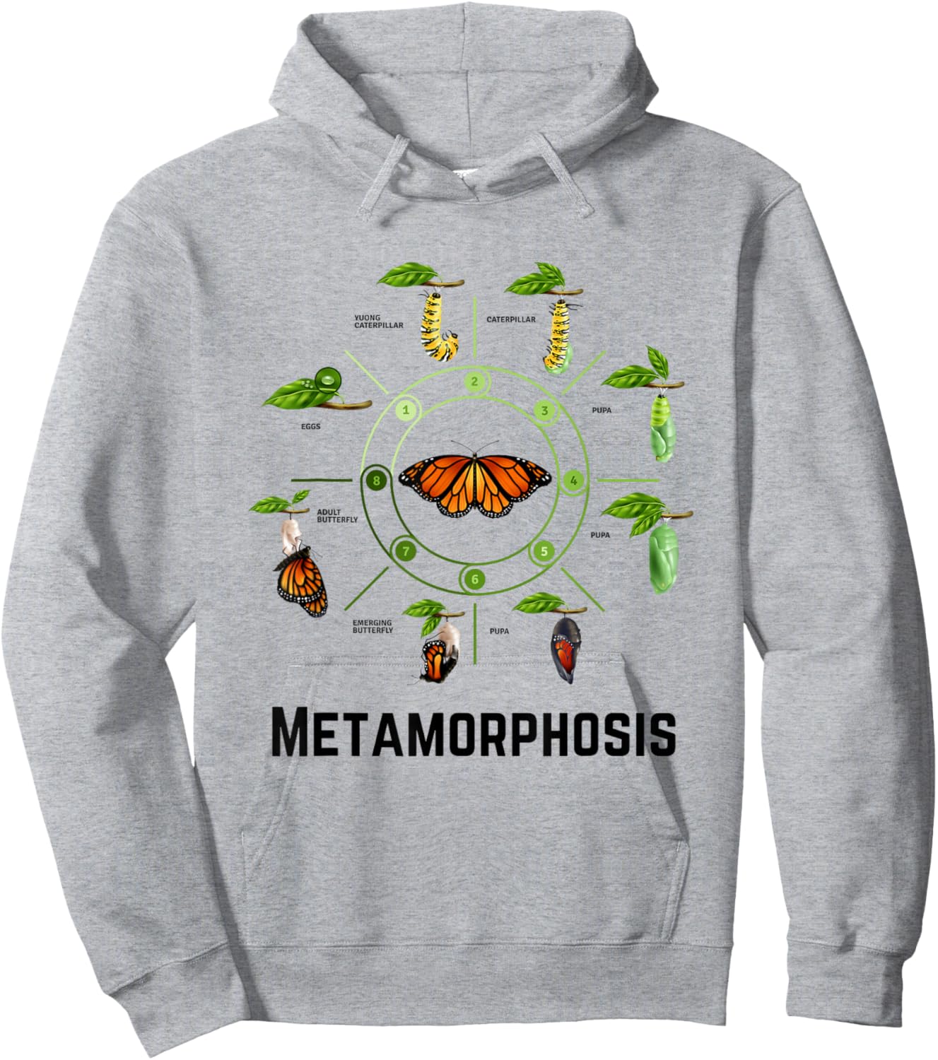 Funny Caterpillar Lifecycle Metamorphosis Monarch Butterfly Hoodie - Hoodie | Ash