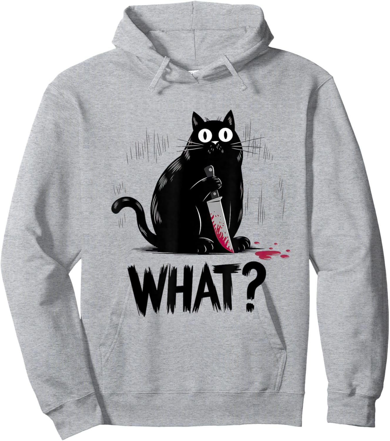 Black Cat What? Black Cat Murderous Cat With Knife Black Cat Hoodie - Hoodie | Ash