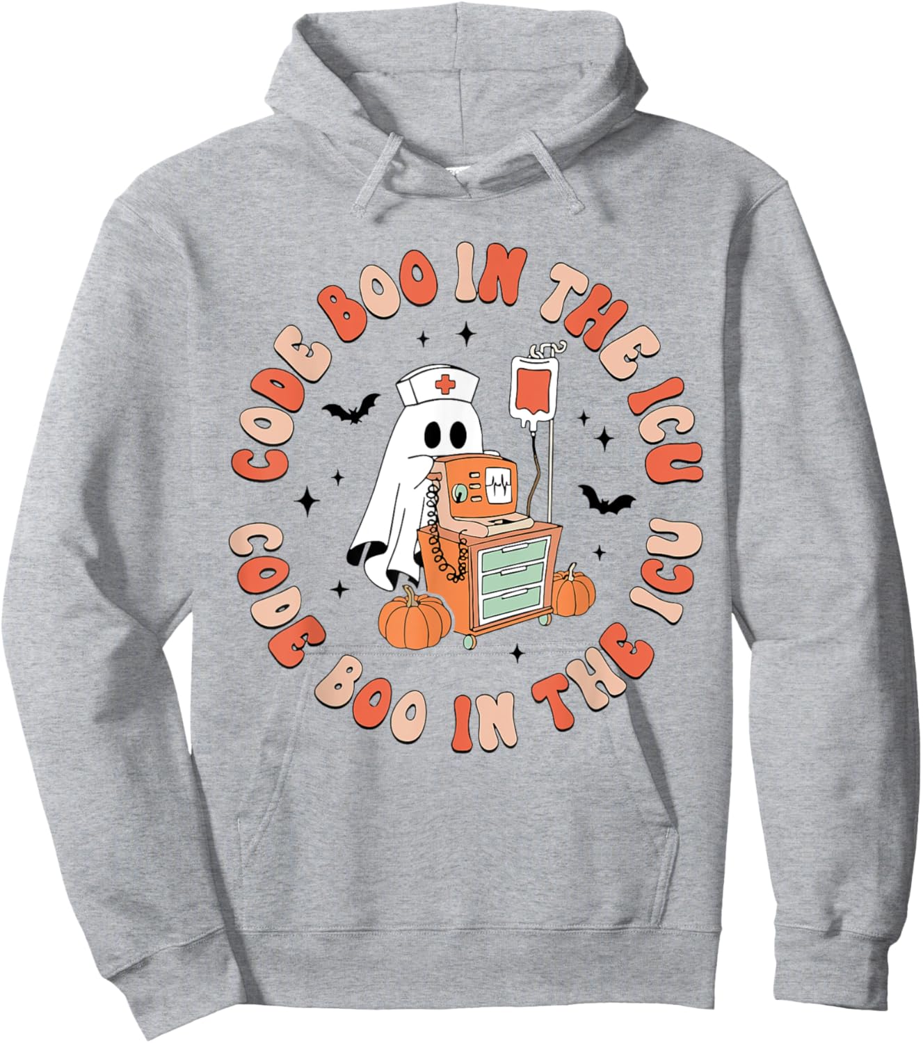 ICU Nurse Halloween Critical Care Nurse ICU Code Boo Crew Hoodie - Hoodie | Ash