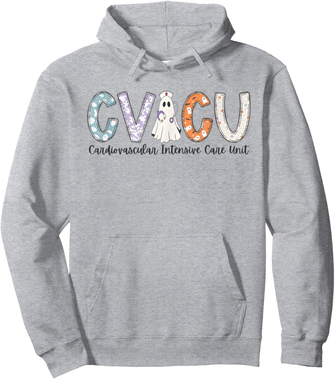 Women CVICU Nurse Halloween Ghost Cardio Intensive Care Unit Hoodie - Hoodie | Ash