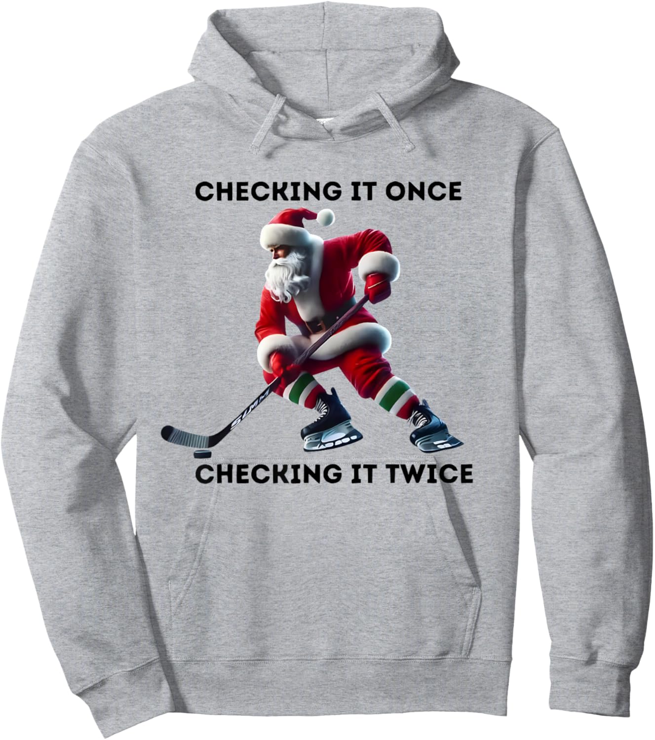 Checking It Once Checking It Twice Hockey Santa Christmas Hoodie - Hoodie | Ash