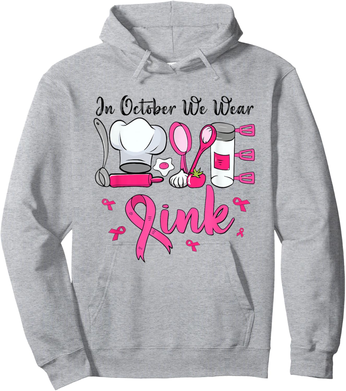 In October We Wear Pink LOVE Lunch Lady Breast Cancer Hoodie - Hoodie | Ash