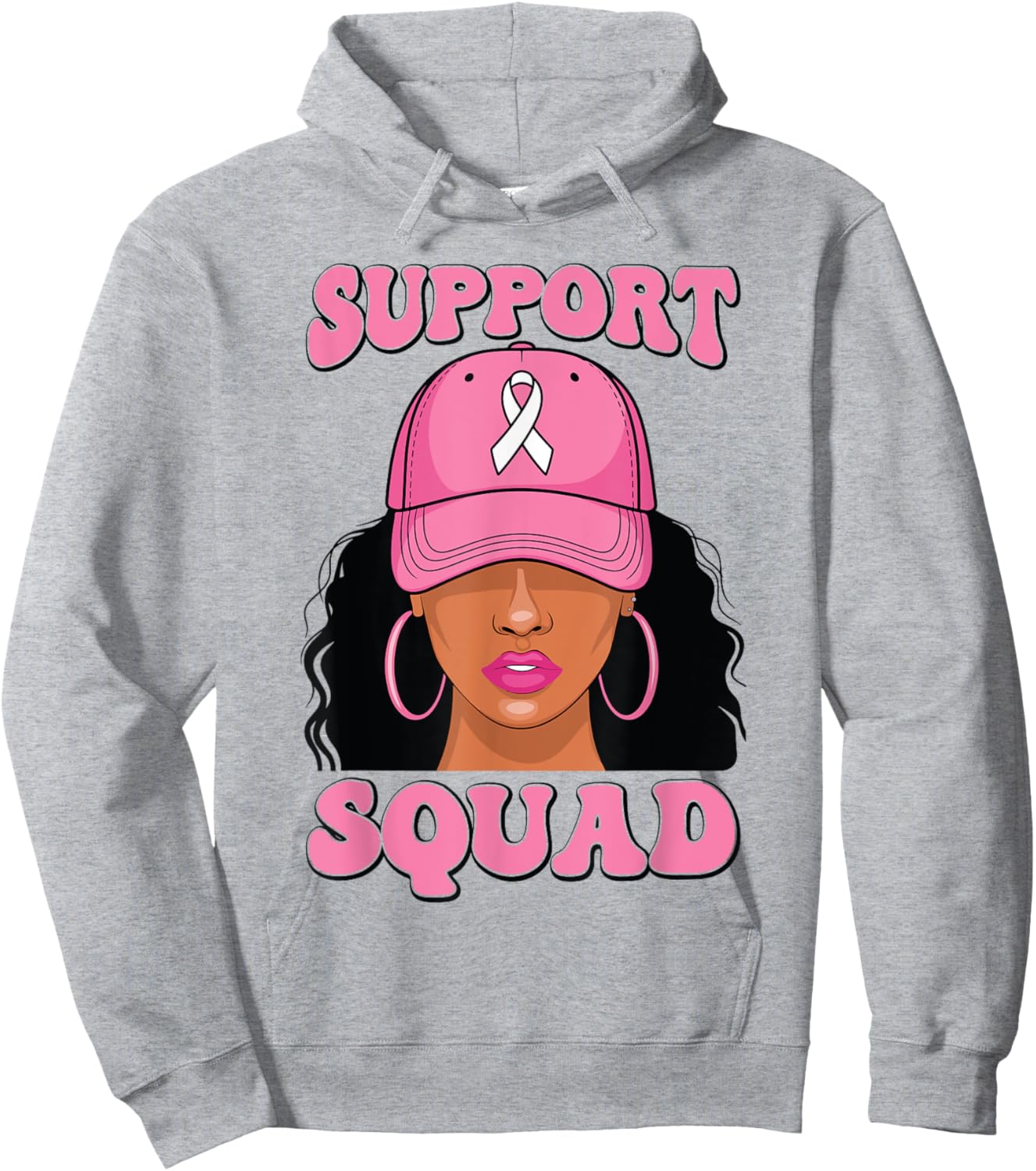 Black Woman Support Squad Breast Cancer Awareness Hoodie - Hoodie | Ash