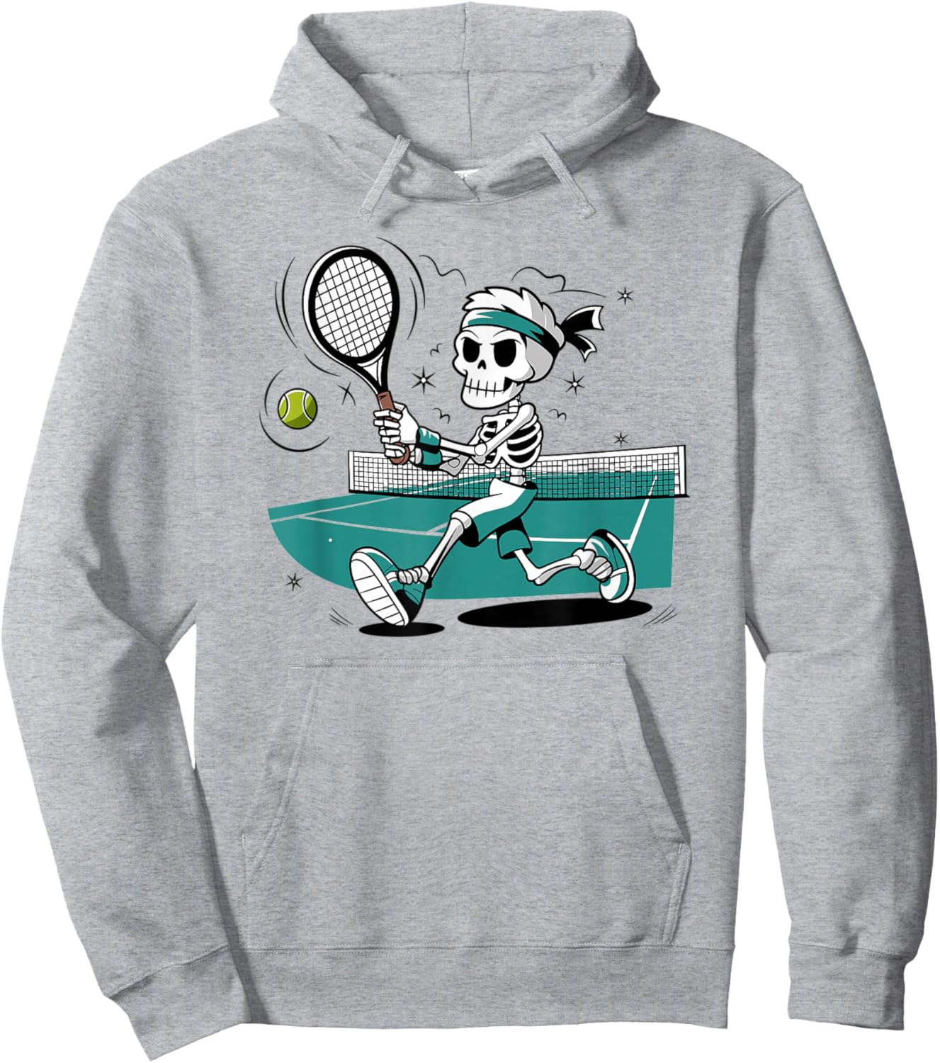 Skeleton Playing Tennis With Racket Illustration Hoodie - Hoodie | Ash