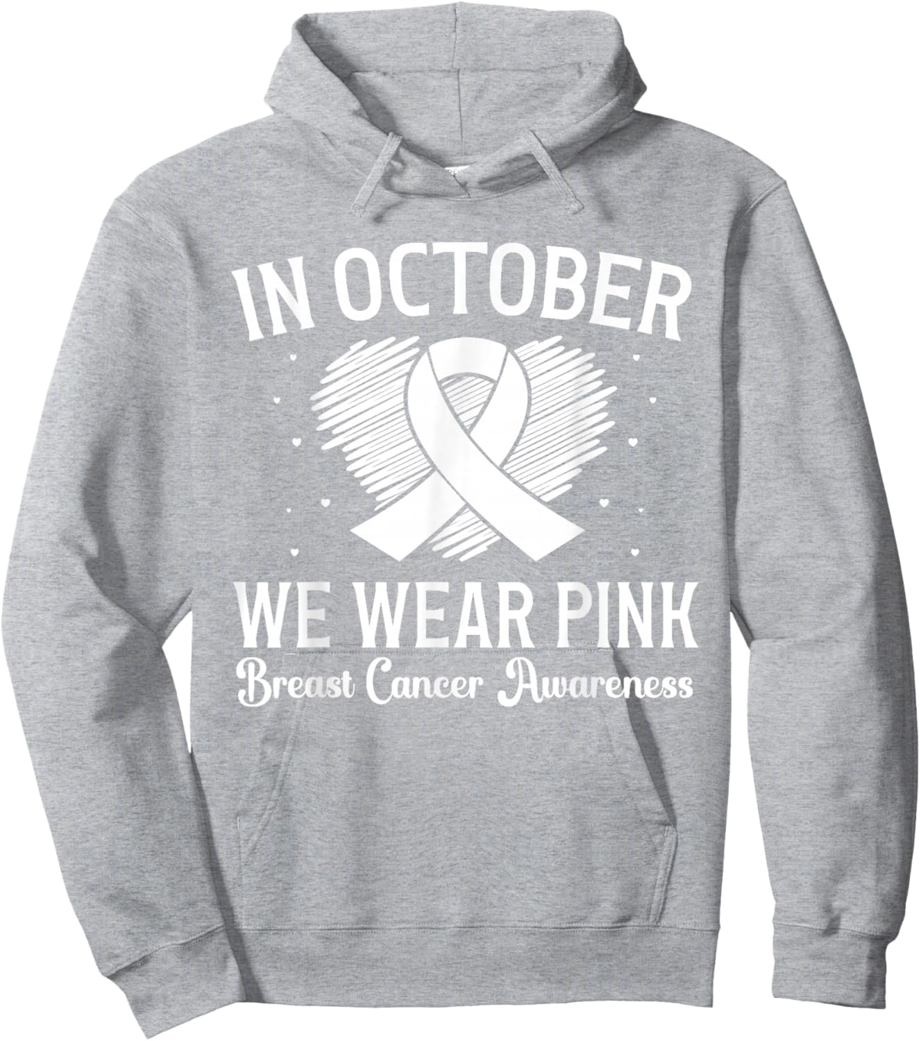 October We Wear Pink Breast Cancer Awareness Heart Ribbon Hoodie - Hoodie | Ash