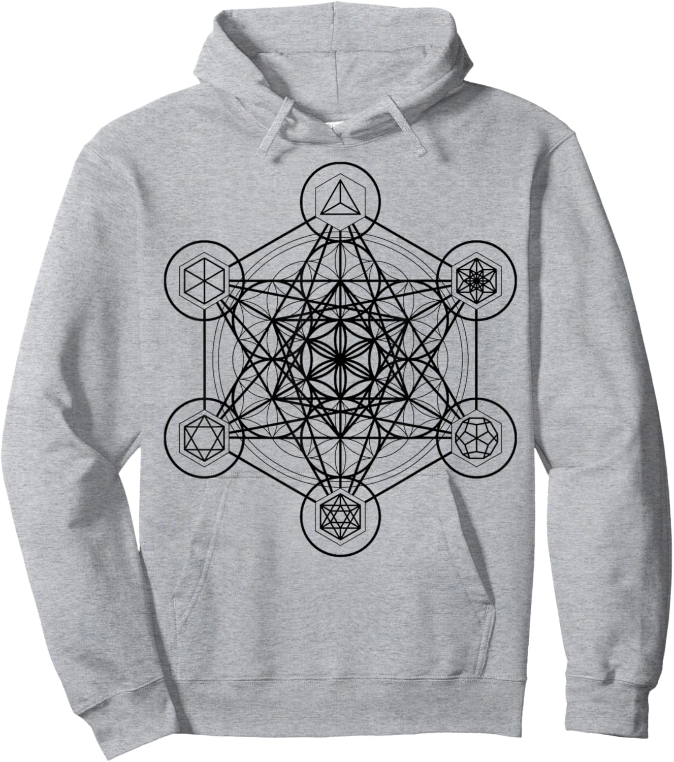 Metatron's Cube Sacred Geometry Platonic Solids Black Lines Hoodie - Hoodie | Ash