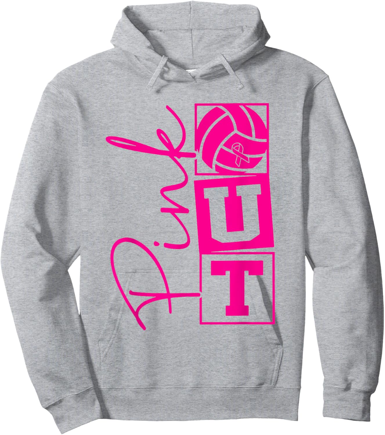 Volleyball Pink Out Breast Cancer Awareness Pink Ribbon Hoodie - Hoodie | Ash