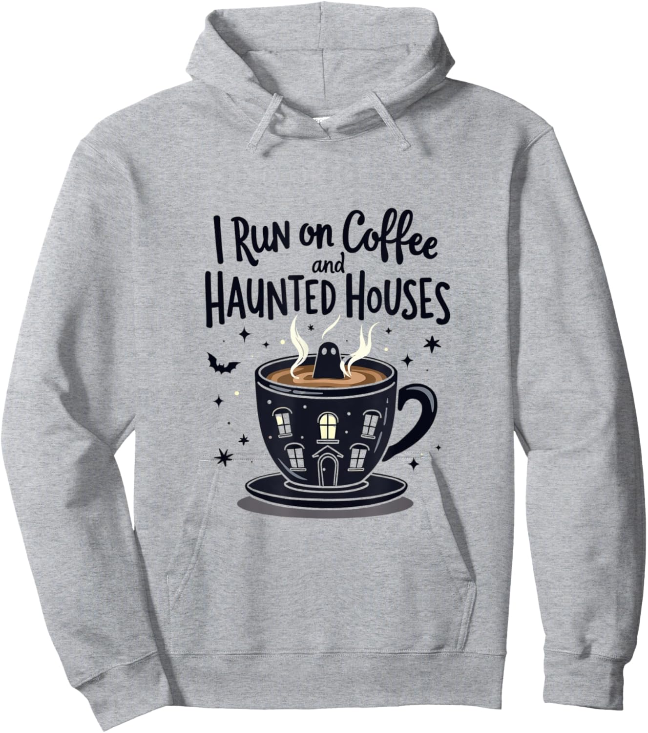 I Run on Coffee and Haunted Houses Spooky Ghost Hoodie - Hoodie | Ash