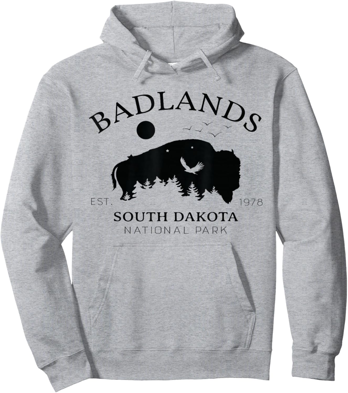 Badlands National Park South Dakota Souvenir Hiking Bison Hoodie - Hoodie | Ash