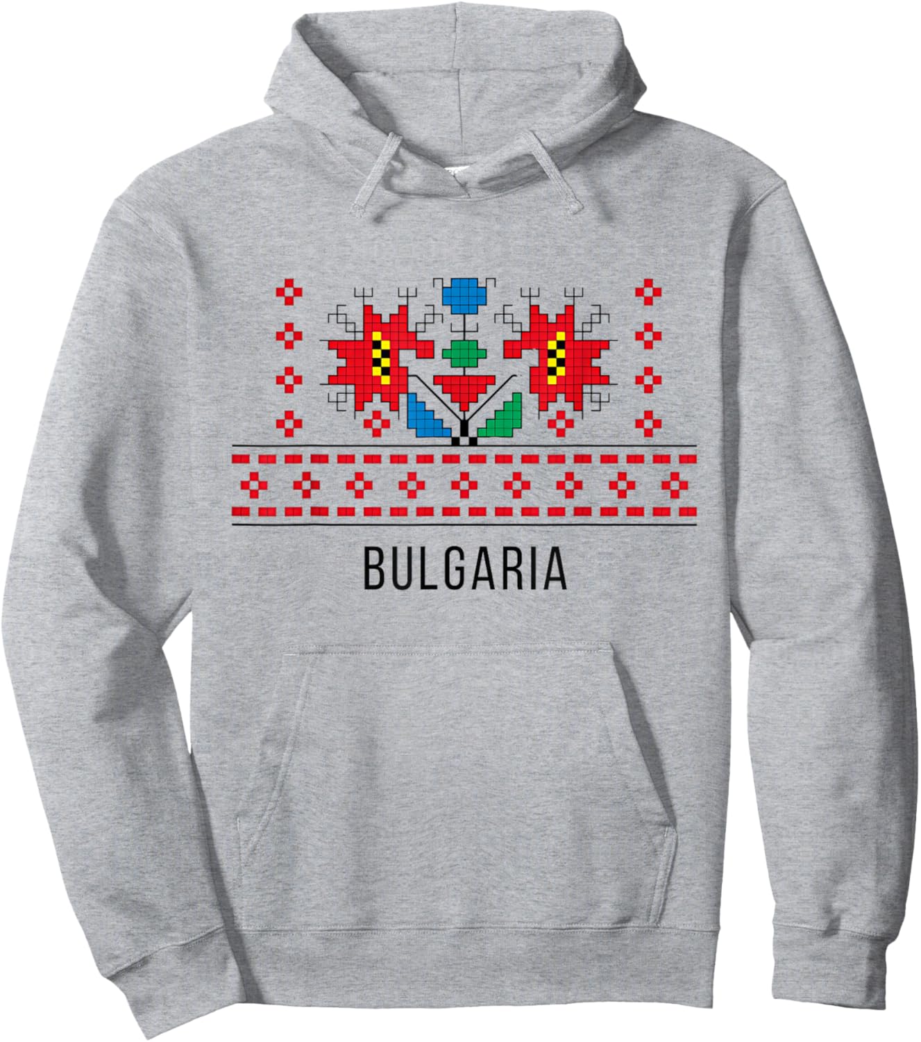 Traditional Bulgarian Shevitsa Motif Design Hoodie - Hoodie | Ash