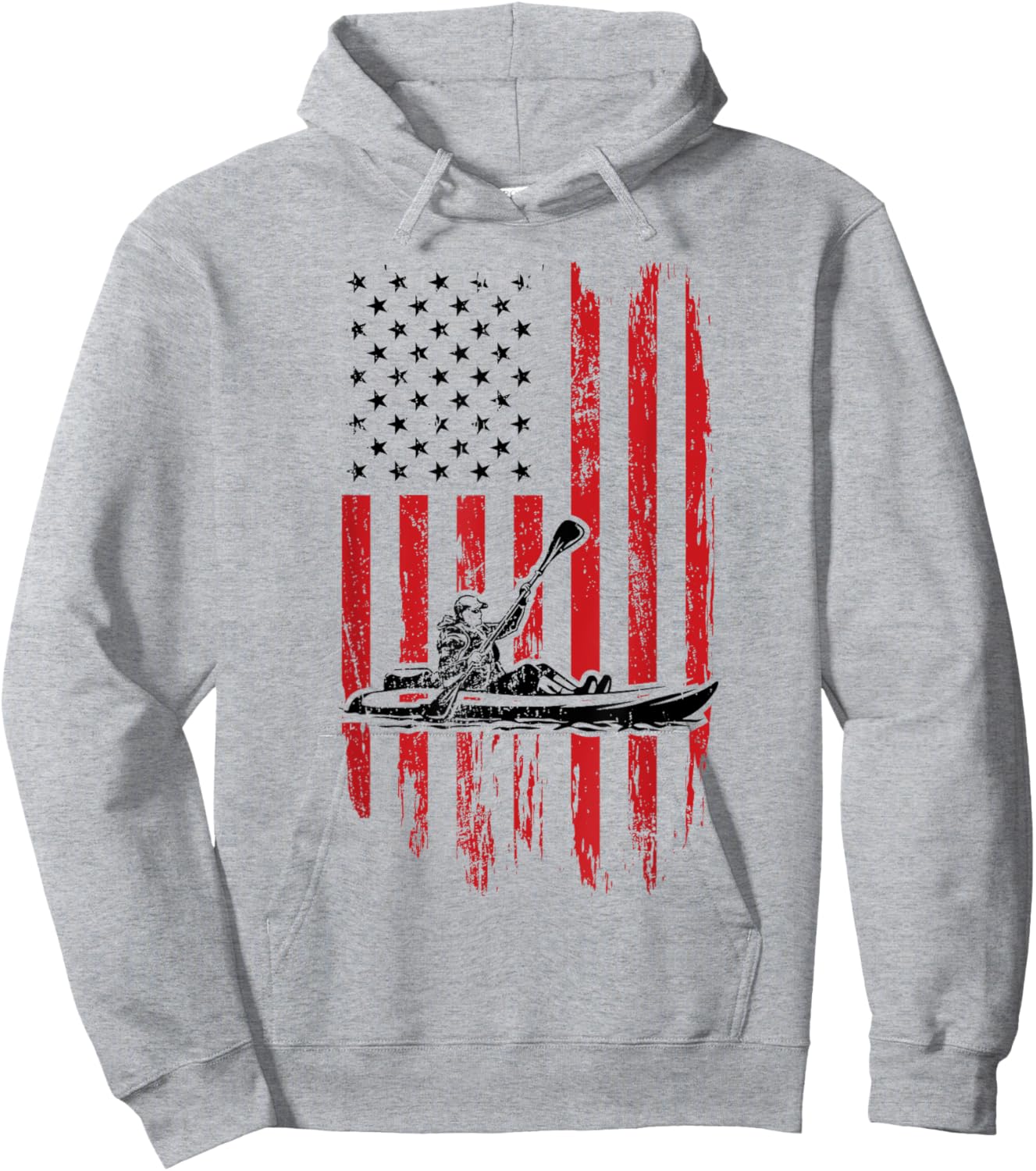 Kayak Paddle USA Flag American Kayaking 4th Of July Lovers Hoodie - Hoodie | Ash