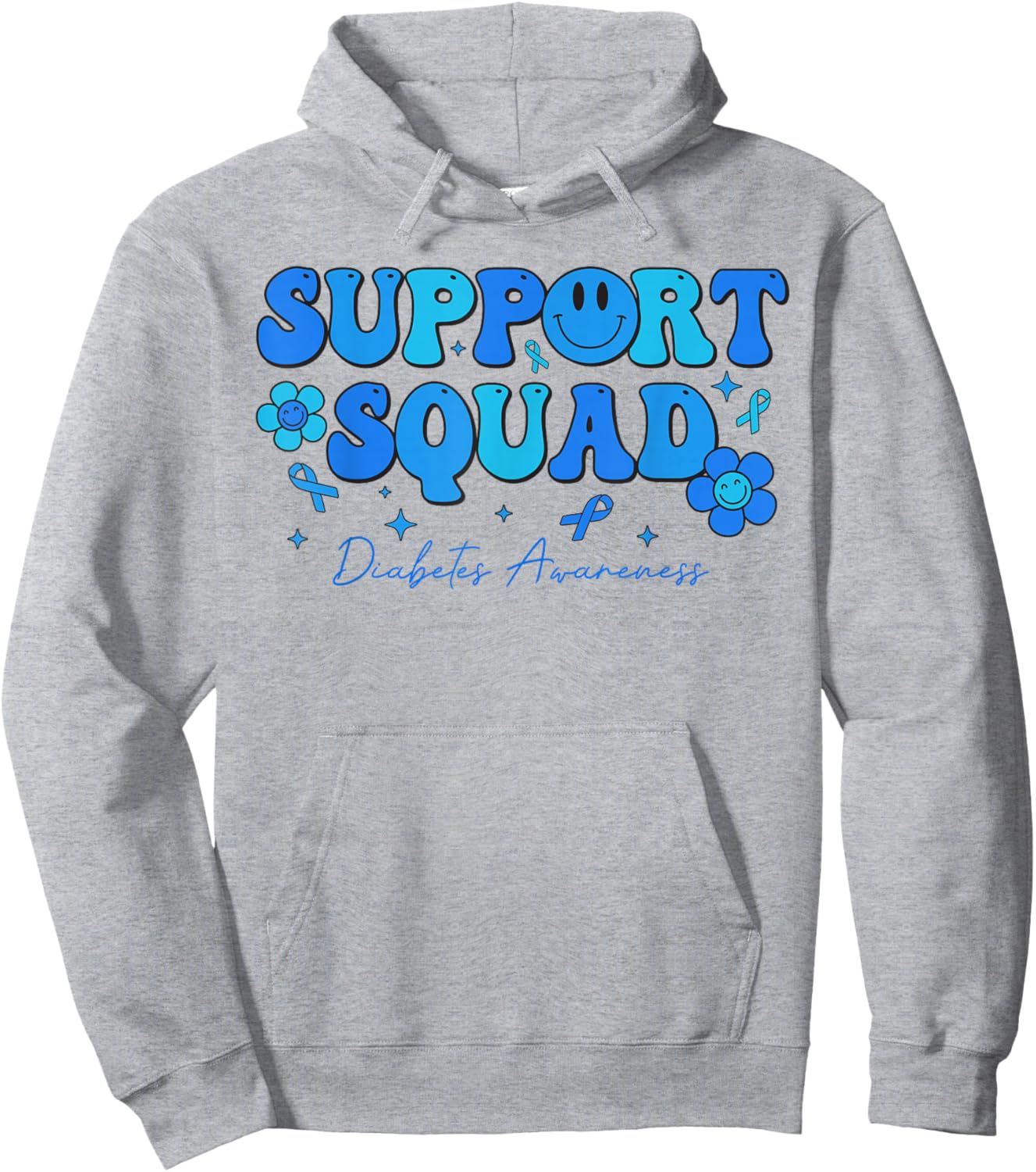 Retro Groovy Support Squad Blue Ribbon Diabetes Awareness Hoodie - Hoodie | Ash