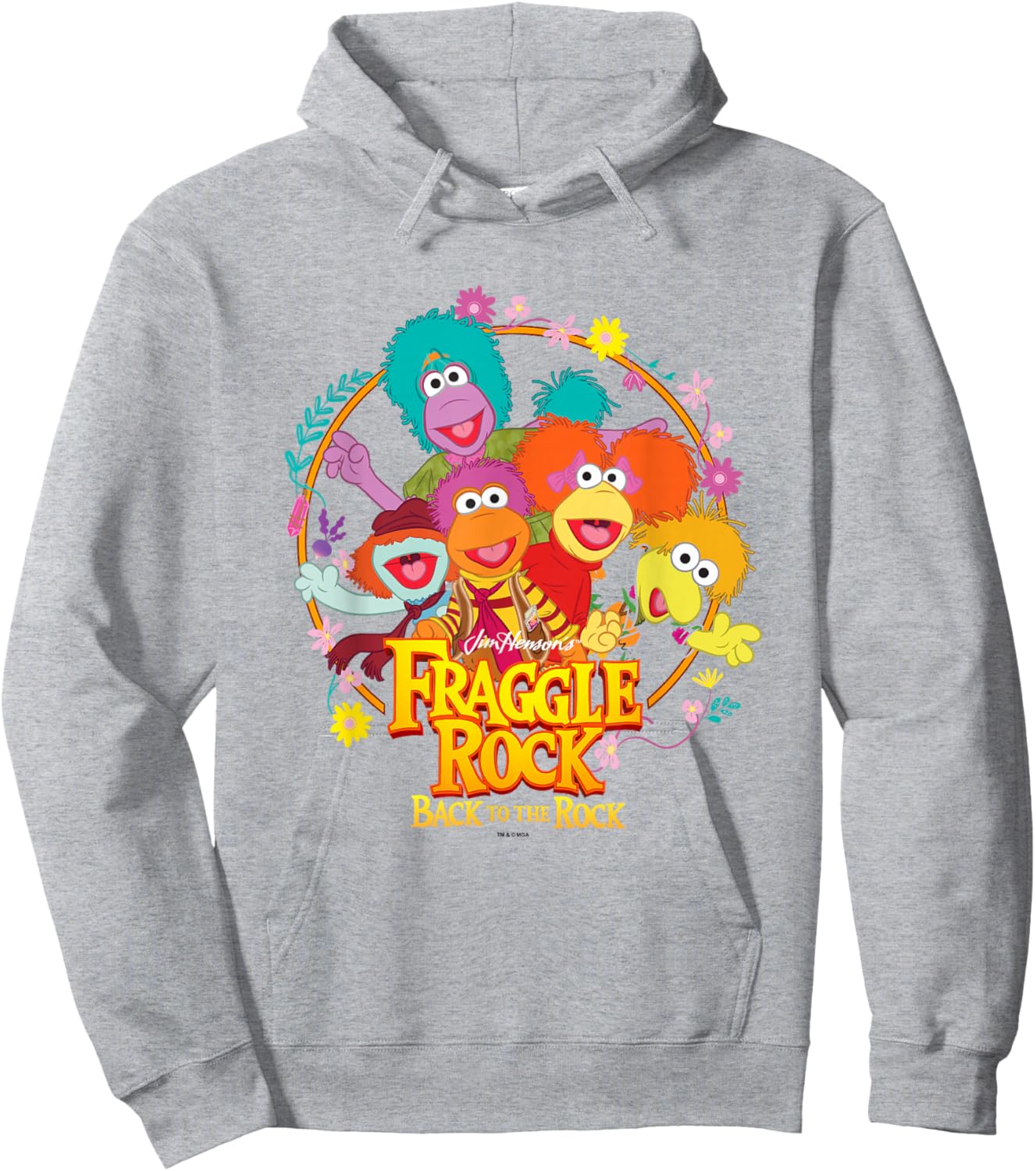 Fraggle Rock Back to The Rock Group Shot Floral Chest Frame Hoodie - Hoodie | Ash