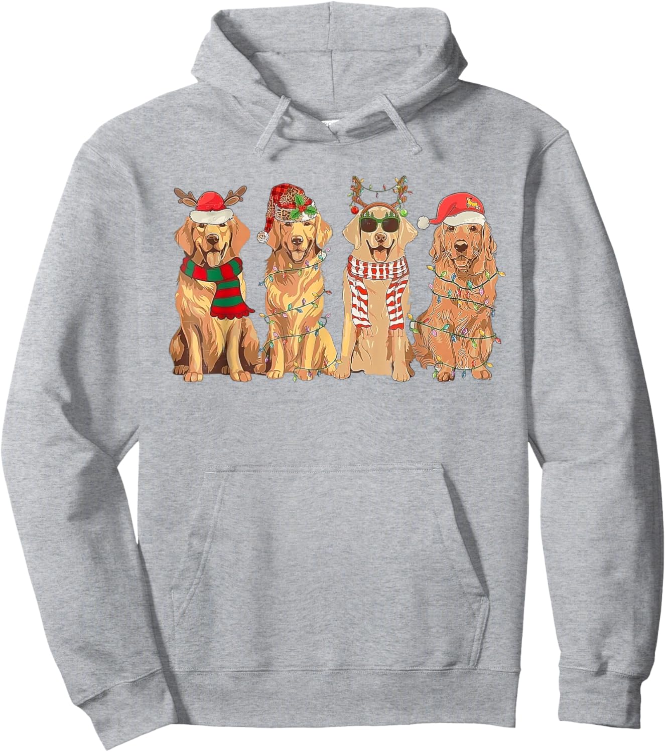 Retro Golden Retriever Santa Christmas Light Hoodie - Hoodie | Ash