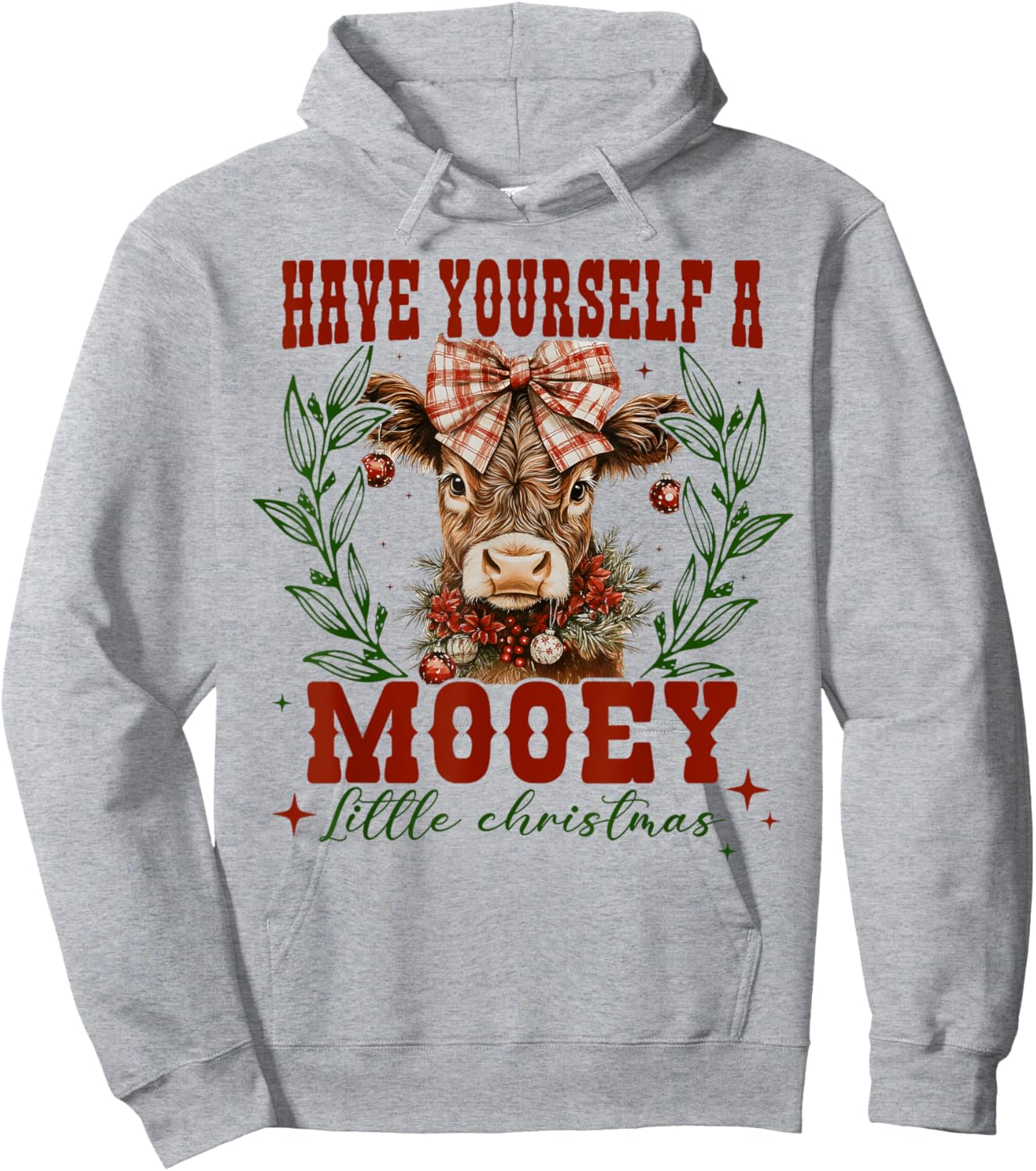 Have Yourself A Mooey Little Christmas Highland Cow Western Hoodie - Hoodie | Ash