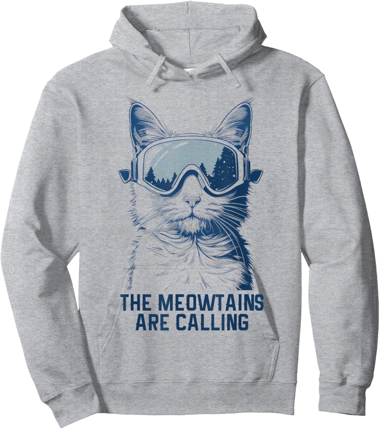 Ski Snowboard Cat Funny The Meowtains Are Calling Skiing Hoodie - Hoodie | Ash