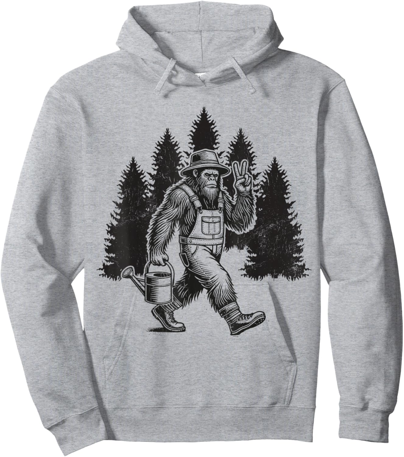 Bigfoot Gardener Watering Plants Retro Sasquatch Gardening Hoodie - Hoodie | Ash