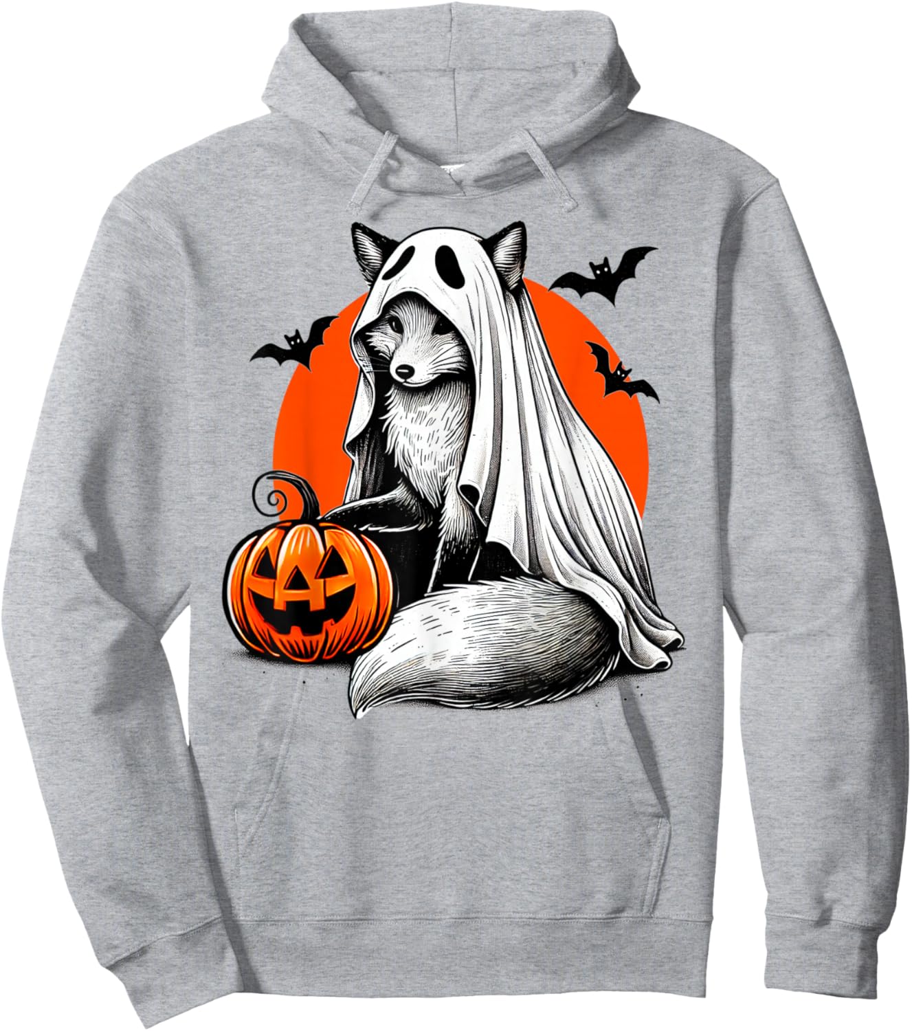Spooky Fox In Ghost Costume With Jackolantern Pumpkin Art Hoodie - Hoodie | Ash