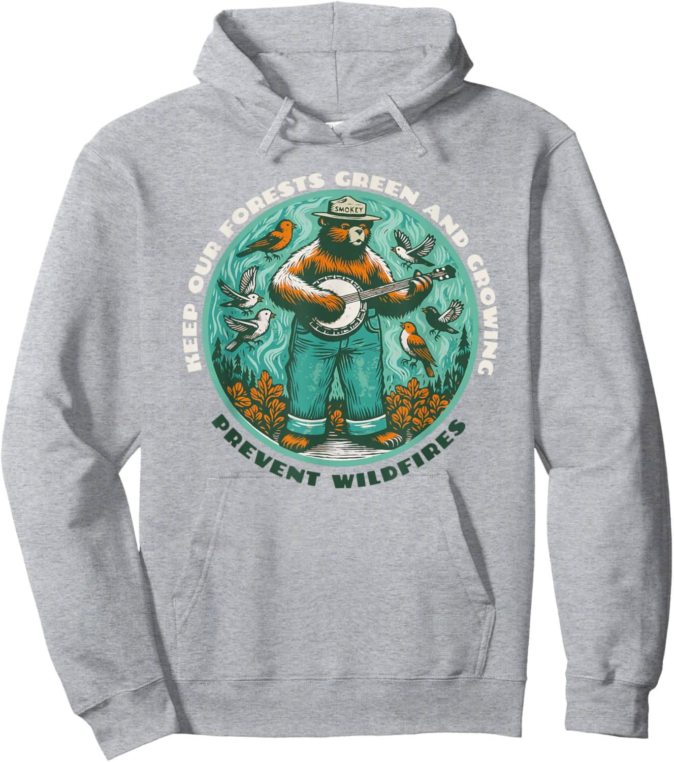 Prevent Wildfires Smokey Bear & Banjo Retro Hoodie - Hoodie | Ash