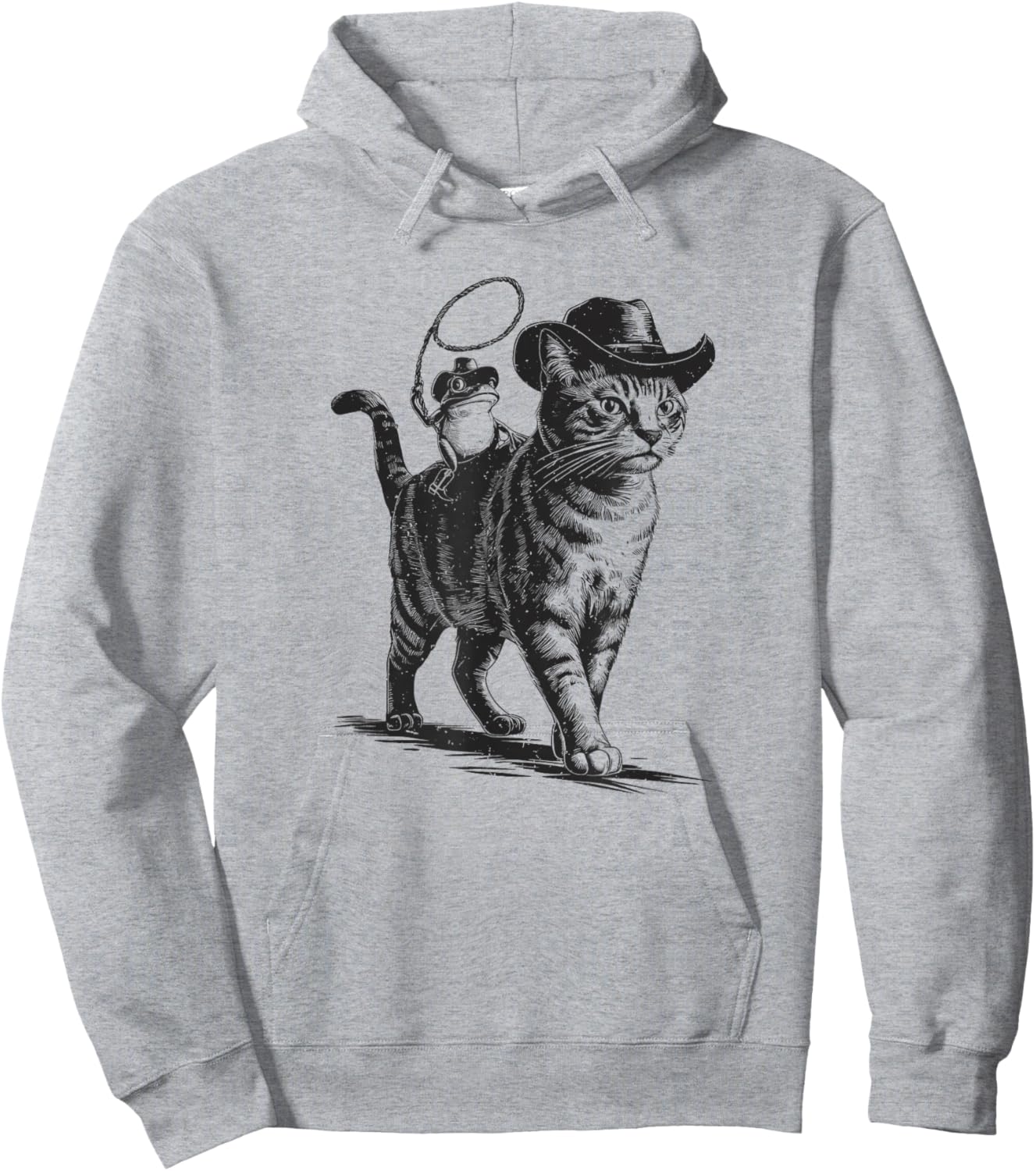 Cowboy Cat and Frog Retro Western Theme 90s Tattoo Hoodie - Hoodie | Ash
