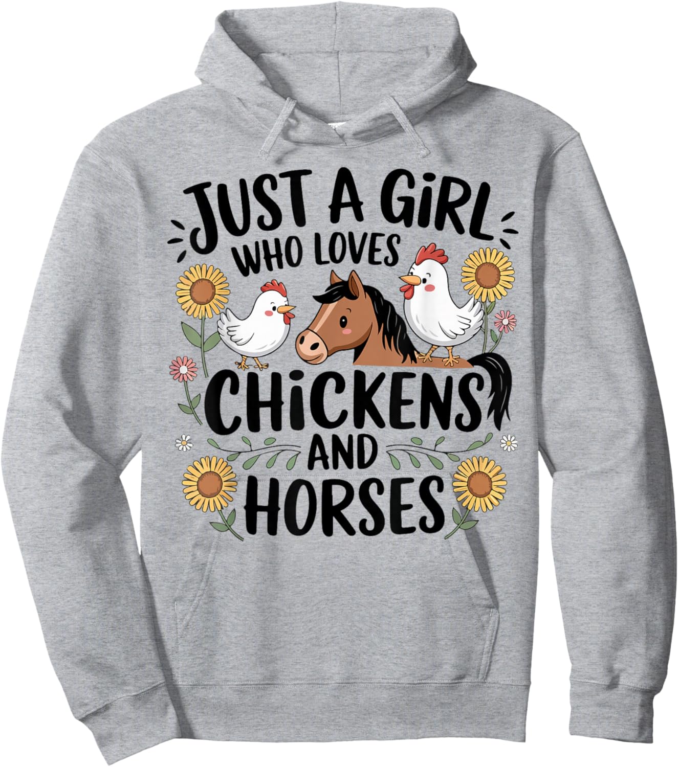 Just A Girl Who Loves Chicken & Horses Farming Farmer Women Hoodie - Hoodie | Ash