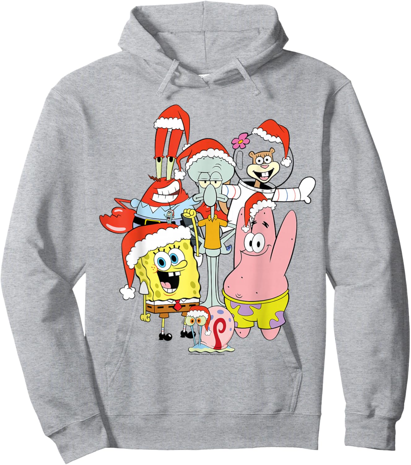 Spongebob Squarepants Christmas Group Santa Hats Hoodie - Hoodie | Ash