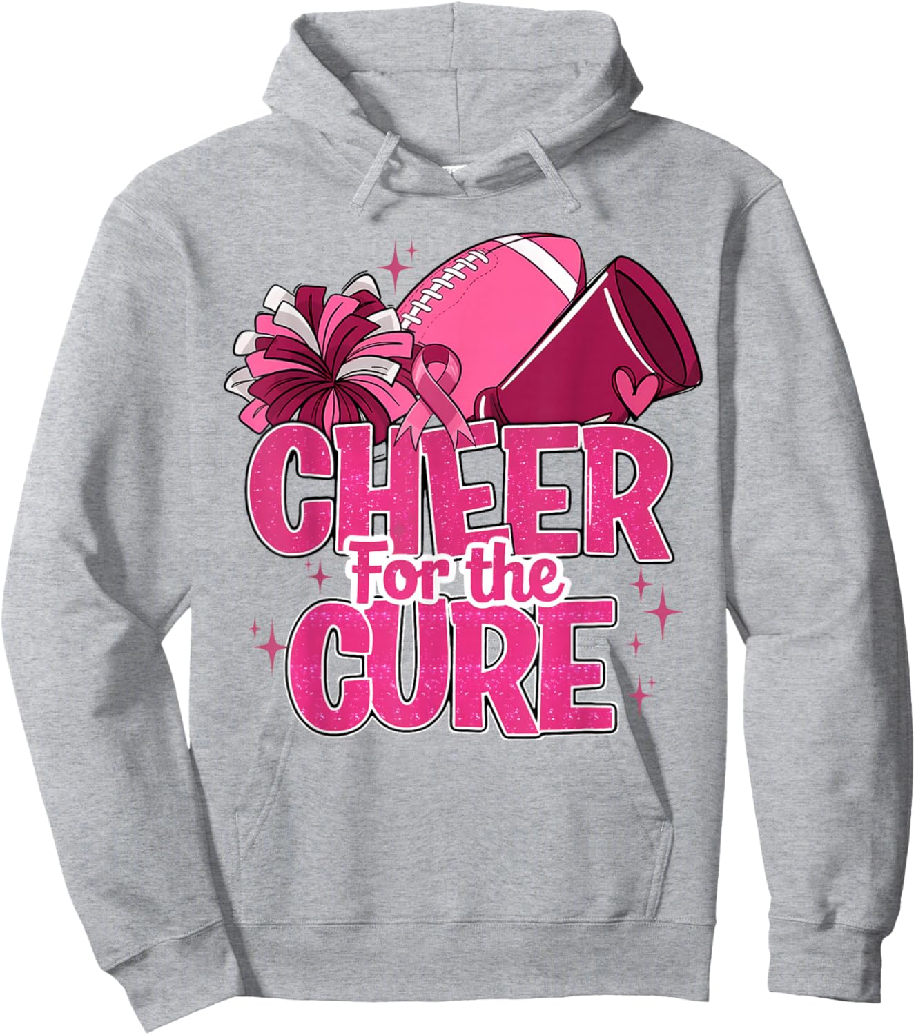 Cheer For The Cure Breast Cancer Awareness Pink Ribbon Hoodie - Hoodie | Ash