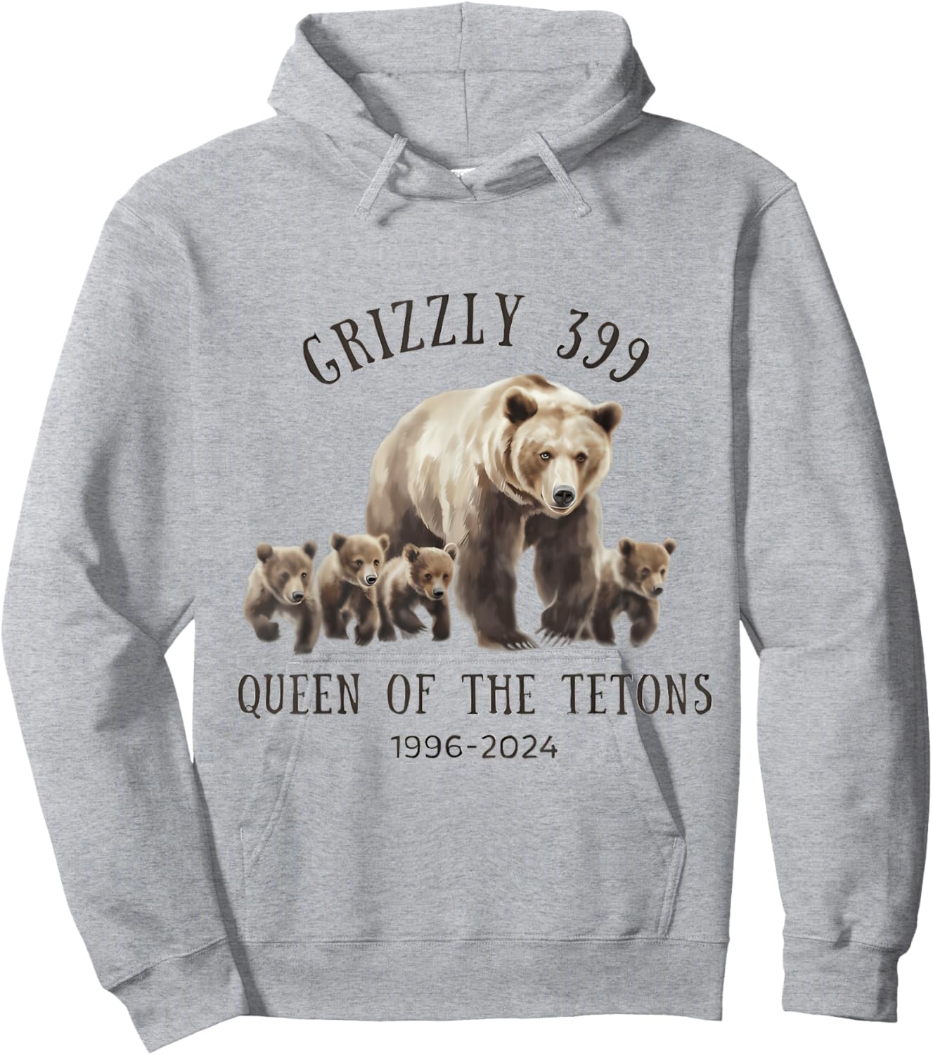Grizzly 399 Queen of The Tetons National Park Bear Hoodie - Hoodie | Ash