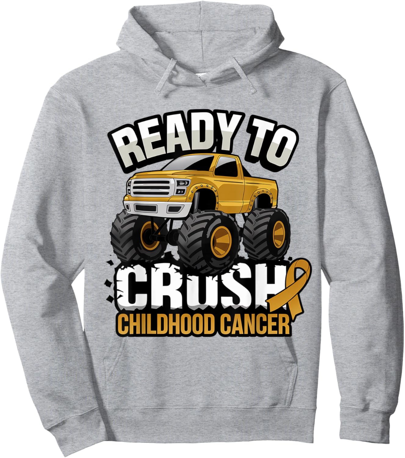 Ready To Crush Childhood Cancer Awareness Monster Truck Hoodie - Hoodie | Ash