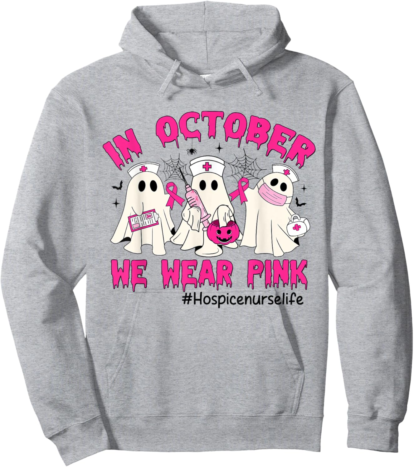 In October We Wear Pink Hospice Nurse Life Breast Cancer Hoodie - Hoodie | Ash