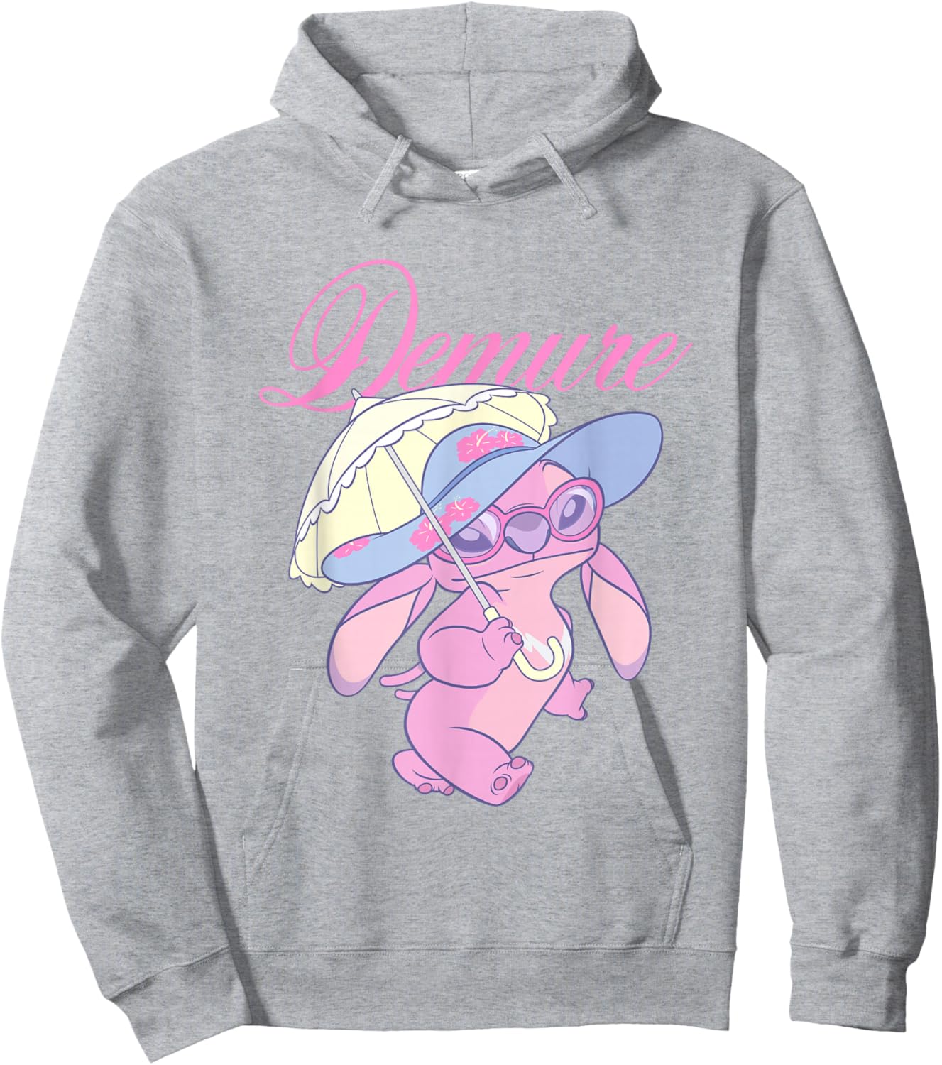 Disney Lilo & Stitch Cute Fancy Angel Demure Big Chest Logo Hoodie - Hoodie | Ash