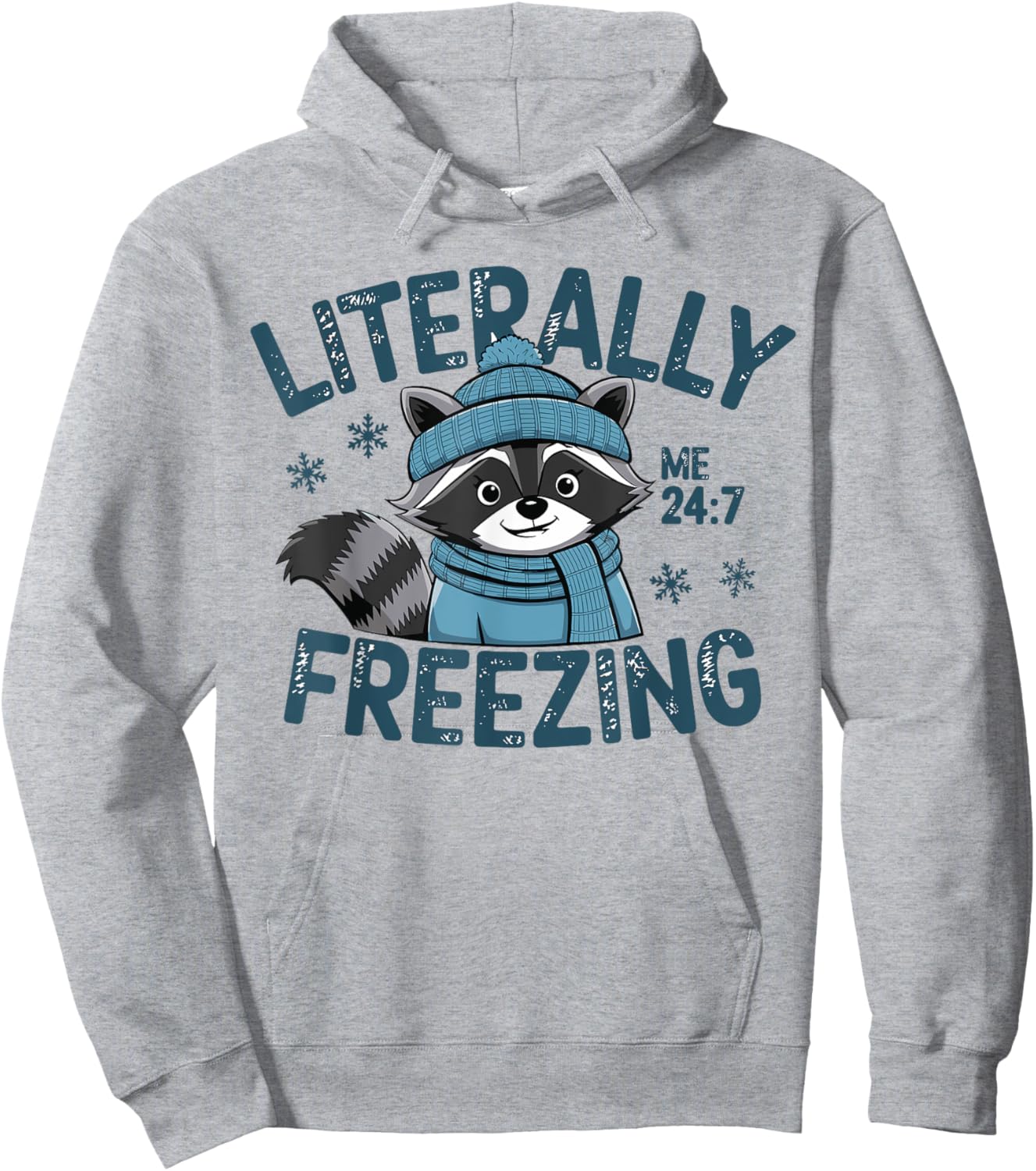 Literally Freezing Winter Funny Cold Raccoon Scarf Retro Hoodie - Hoodie | Ash