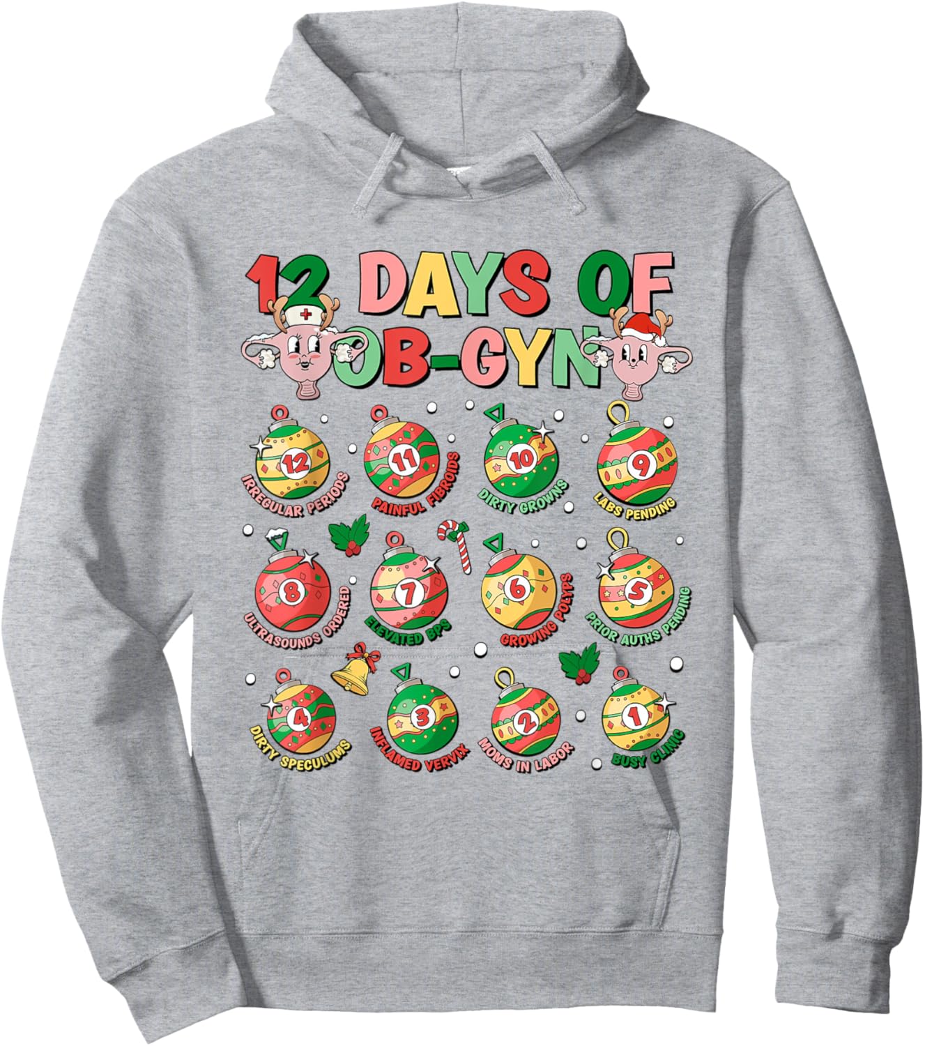 12 Days Of Obgyn Crew Christmas OBGYN Nurse Nursing School Hoodie - Hoodie | Ash