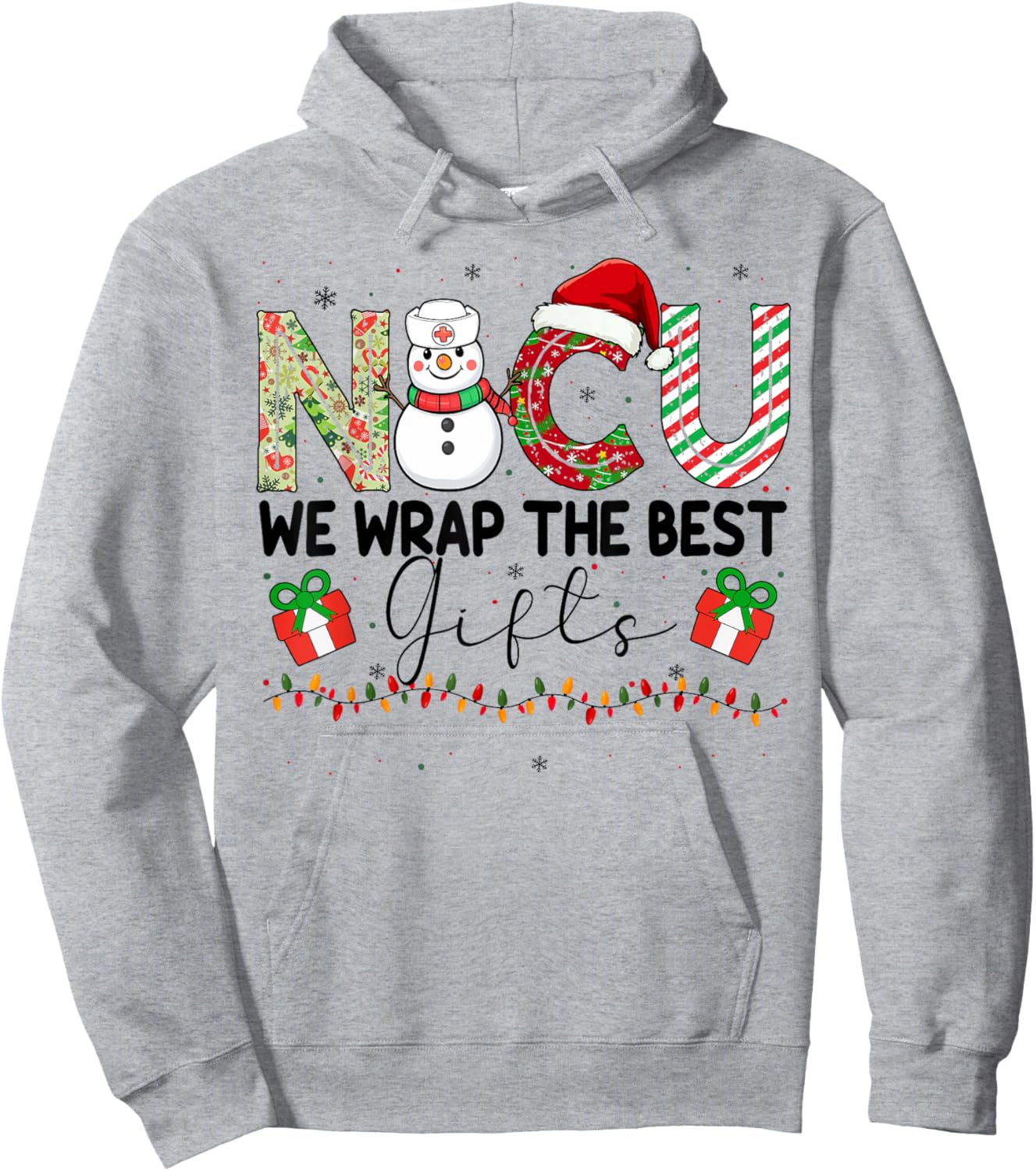 NICU Nurse Christmas Neonatal Intensive Care Unit Ugly Xmas Hoodie - Hoodie | Ash