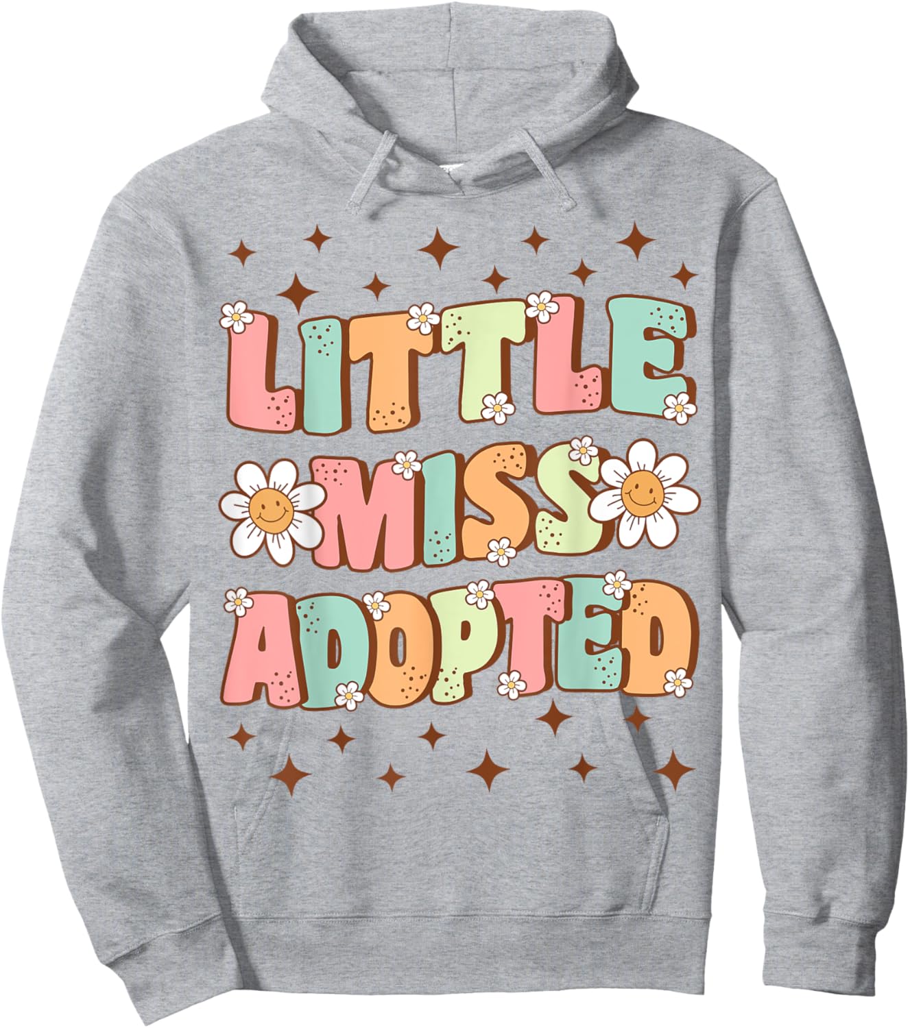 Little Miss Adopted Girls Cute Groovy Kids Adoption Day Hoodie - Hoodie | Ash