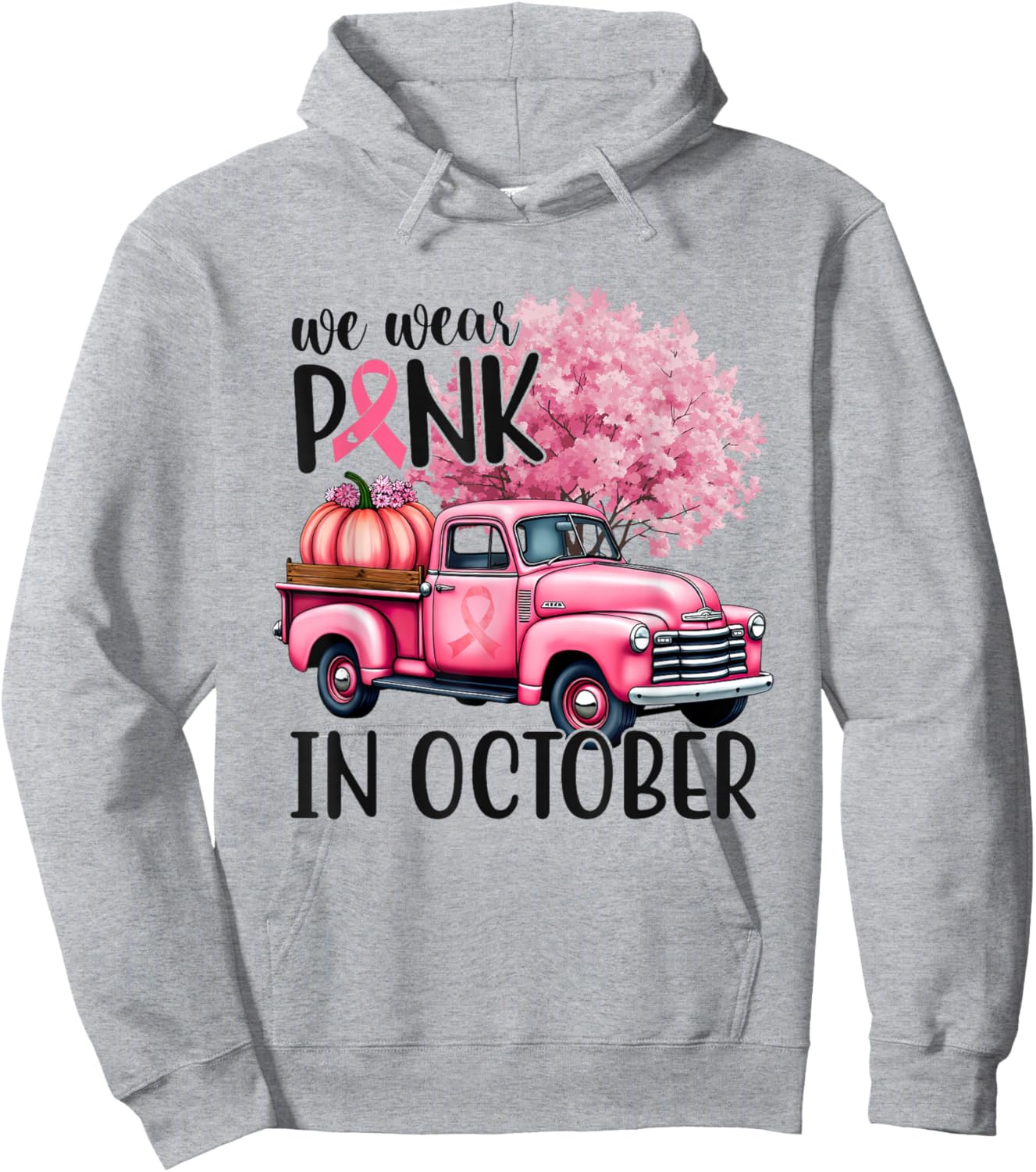 In October We Wear Pink Truck Breast Cancer Shirts Hoodie - Hoodie | Ash