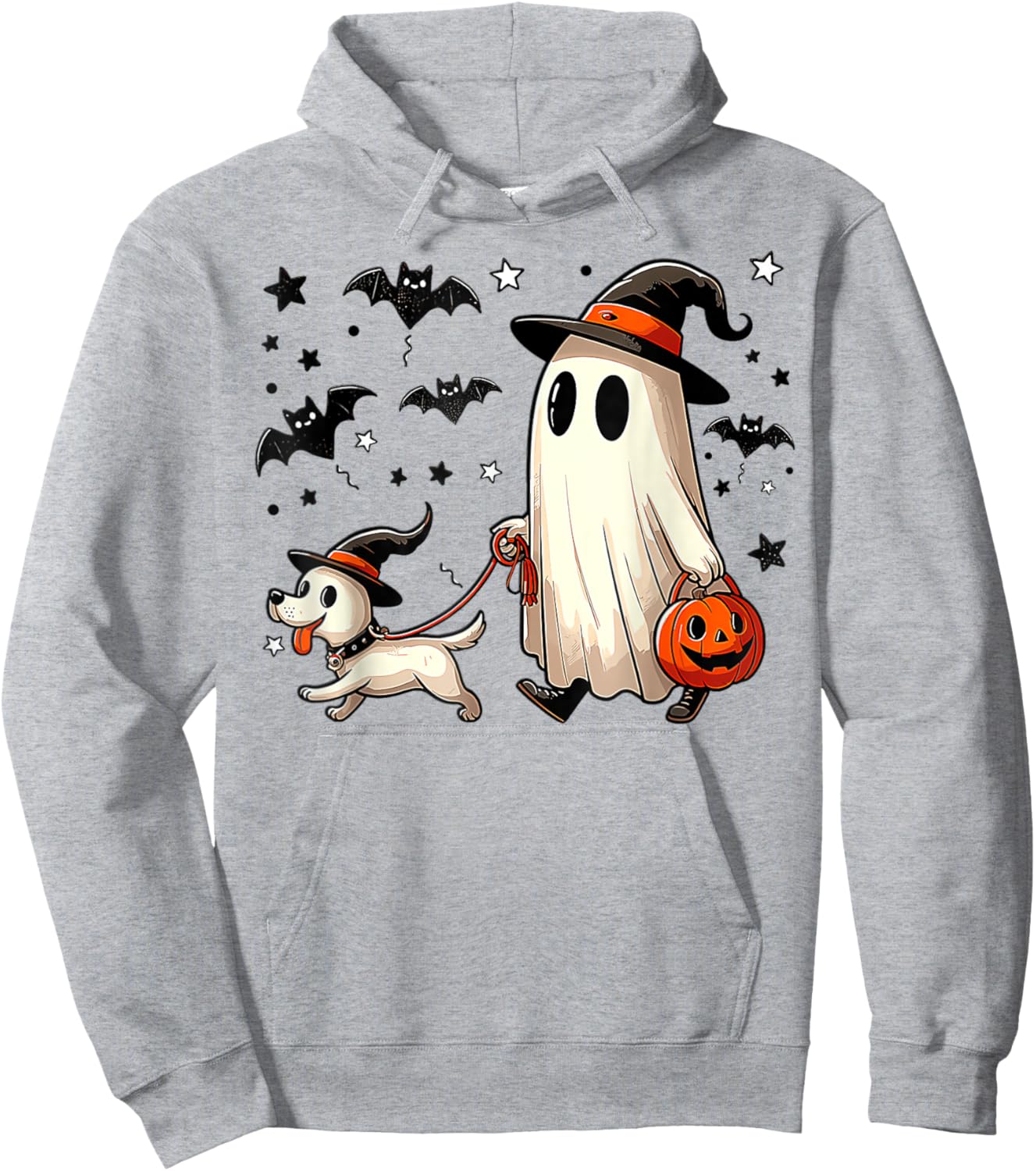 Ghost Walking Dog Spooky Season Halloween Men Women Kids Hoodie - Hoodie | Ash