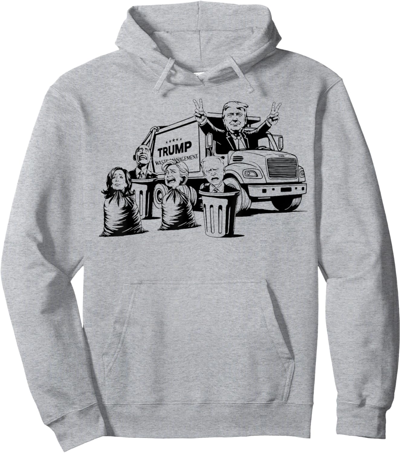 Trump Garbage Truck Kamala Biden Clinton Obama Hoodie - Hoodie | Ash